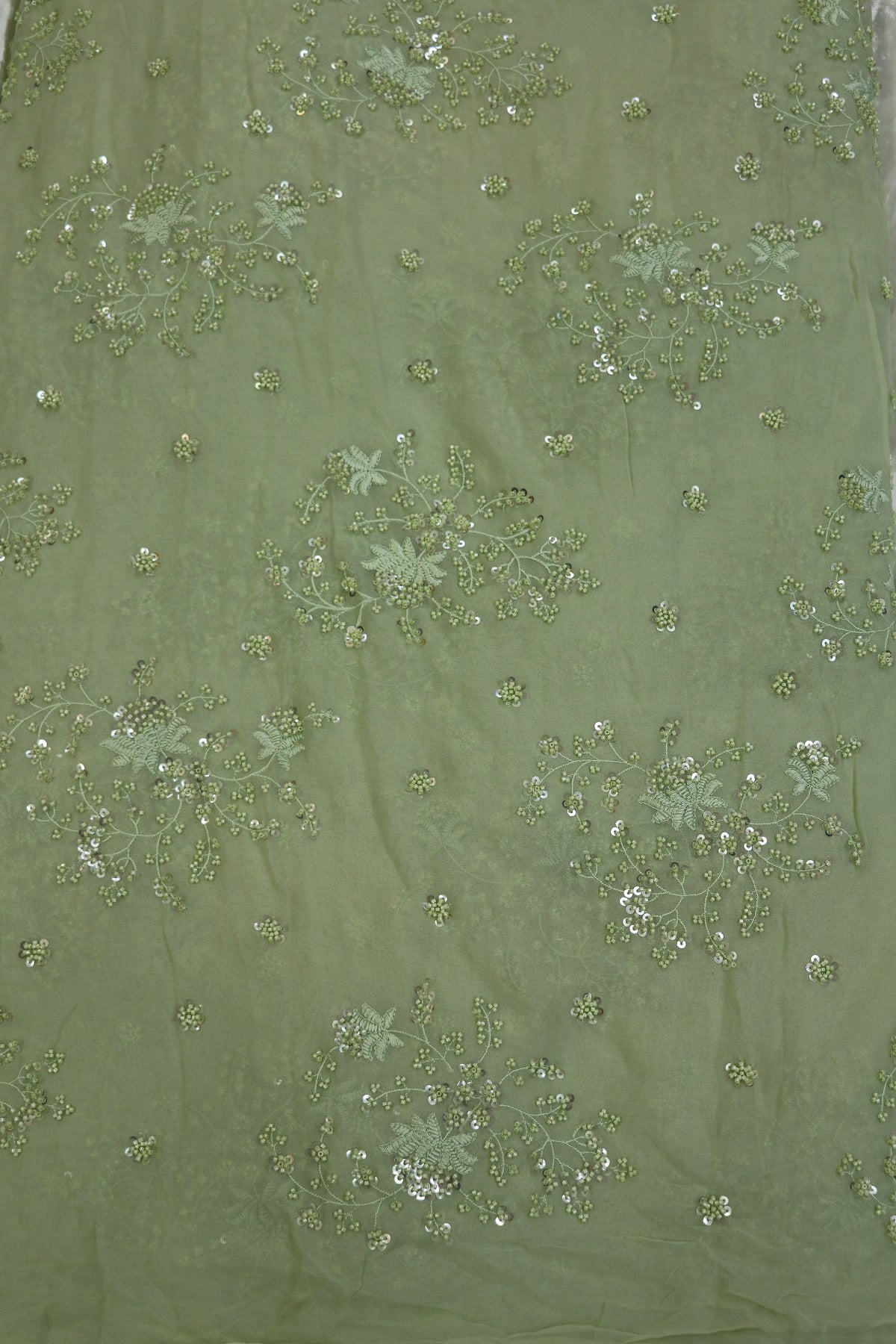 Georgette Embroidered Fabric With Cutbeads & Sequins