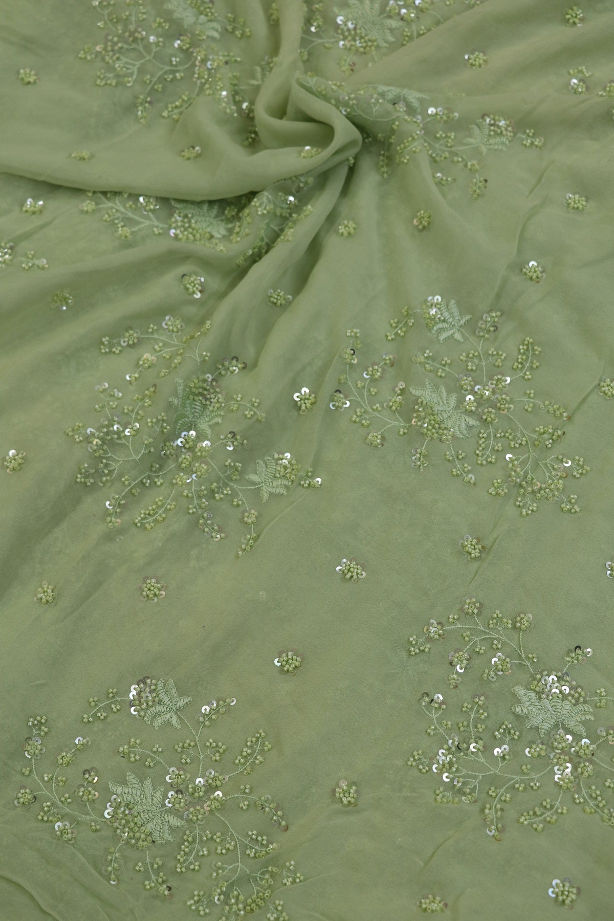 Georgette Embroidered Fabric With Cutbeads & Sequins