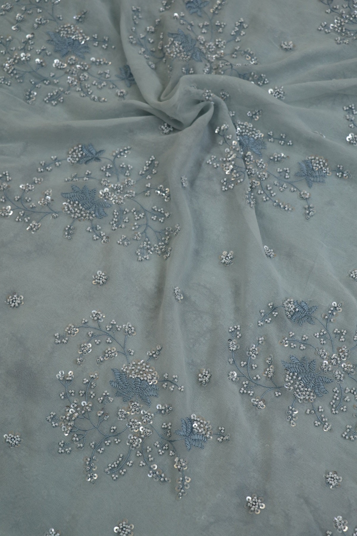 Georgette Embroidered Fabric With Cutbeads & Sequins