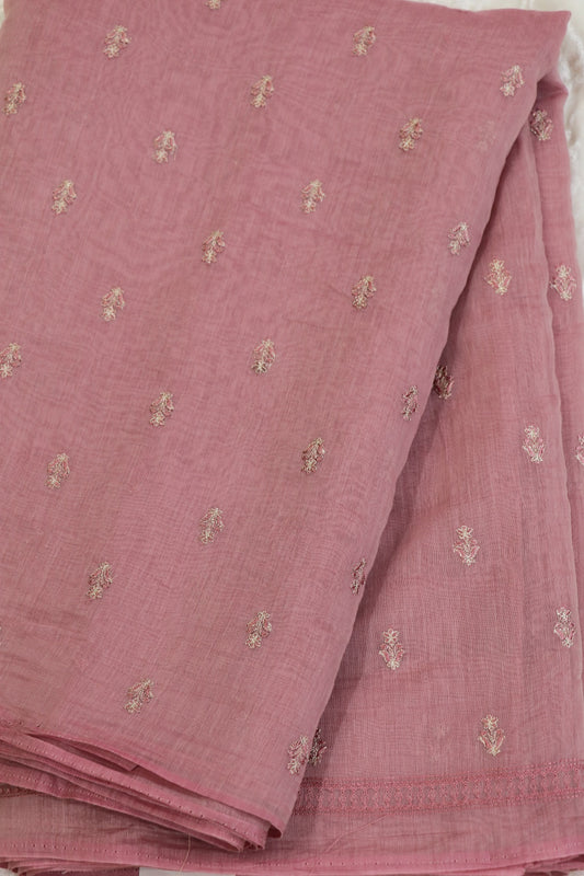 Pure Mul Chanderi With Zari & Self Thread Embroidered Fabric