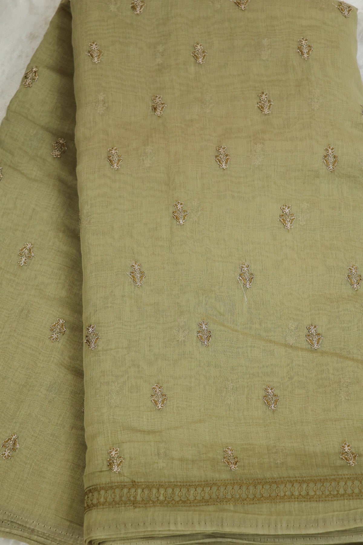 Pure Mul Chanderi With Zari & Self Thread Embroidered Fabric