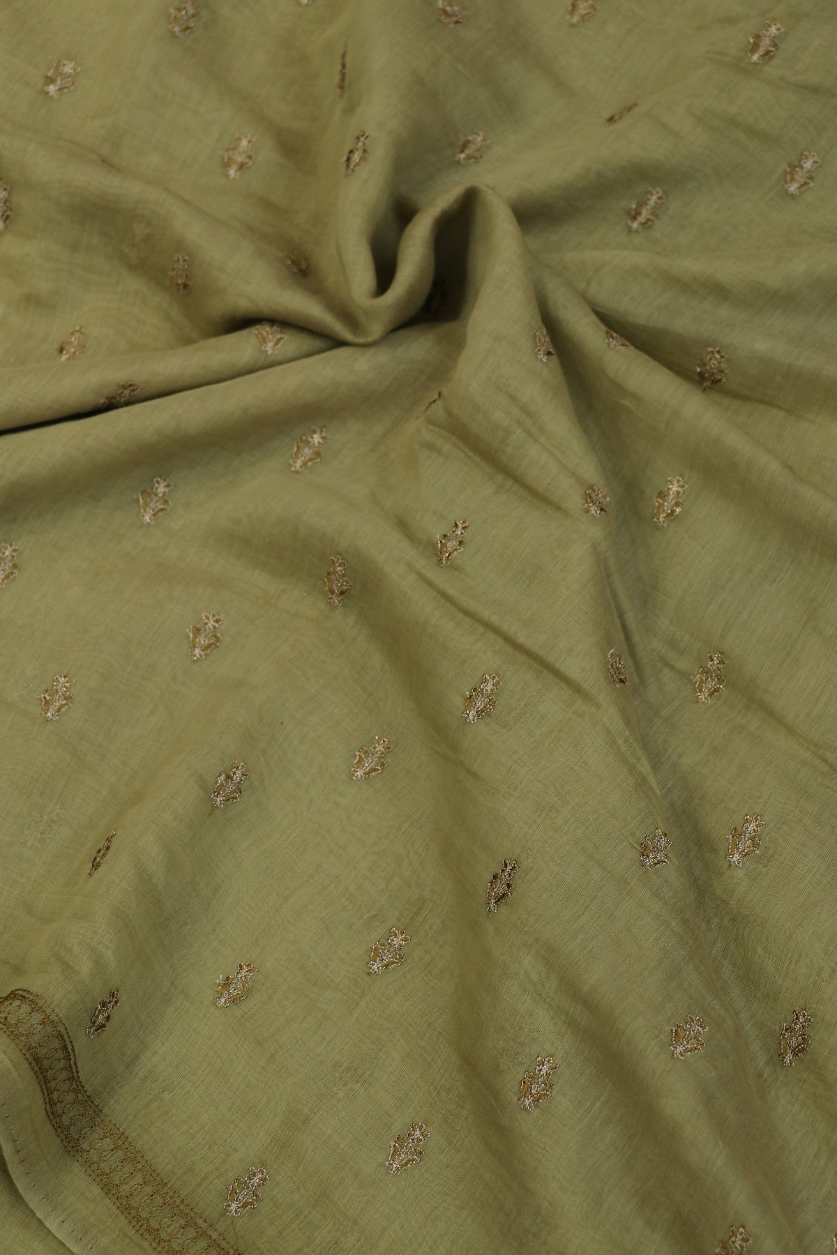Pure Mul Chanderi With Zari & Self Thread Embroidered Fabric
