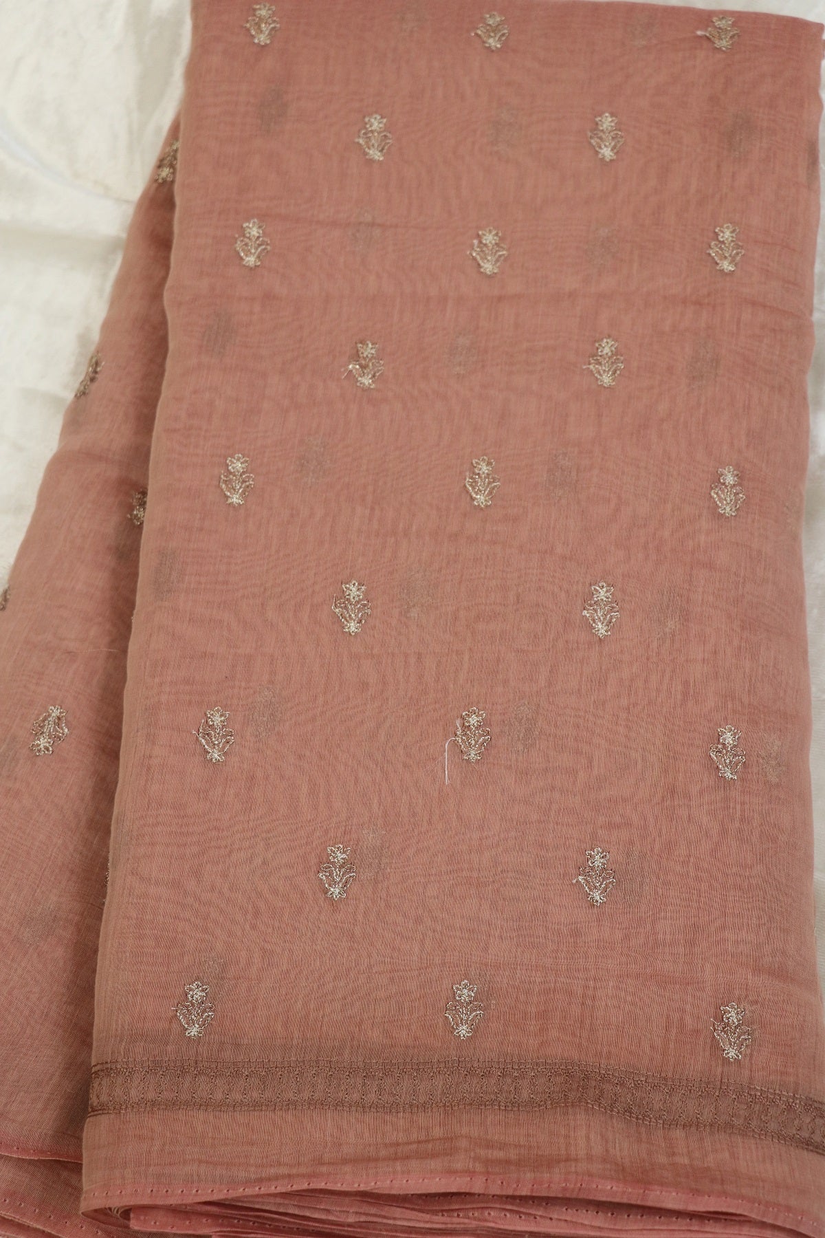 Pure Mul Chanderi With Zari & Self Thread Embroidered Fabric