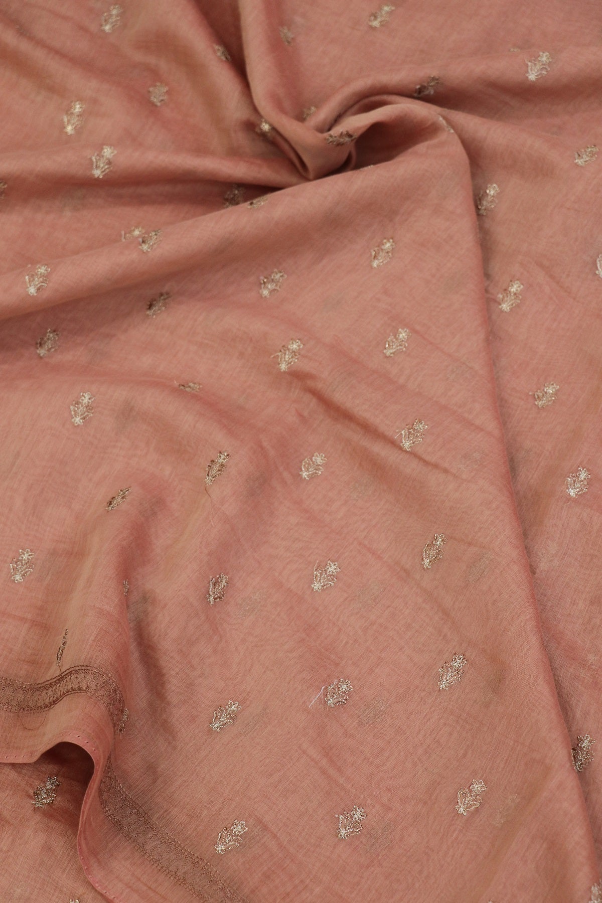 Pure Mul Chanderi With Zari & Self Thread Embroidered Fabric
