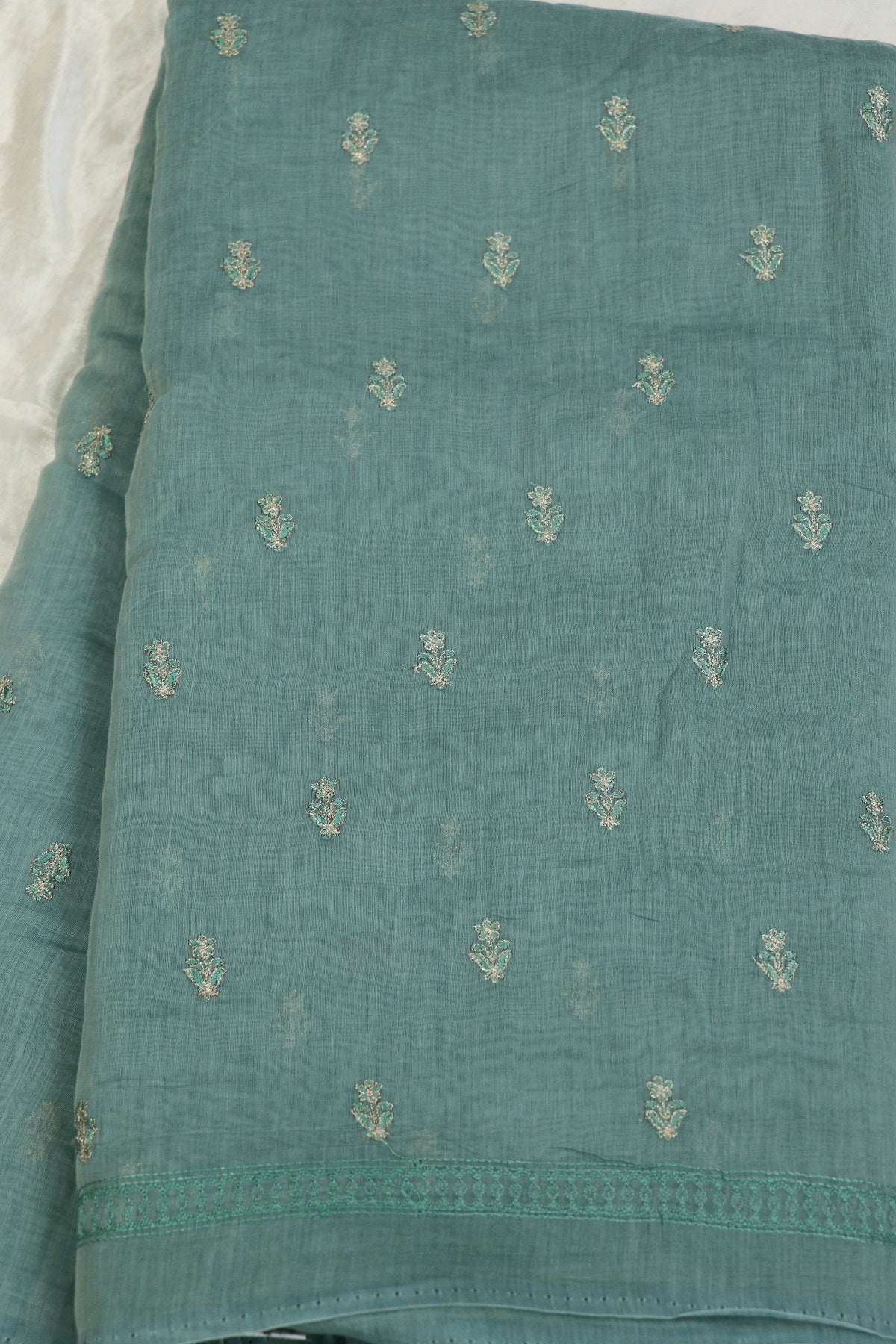 Pure Mul Chanderi With Zari & Self Thread Embroidered Fabric