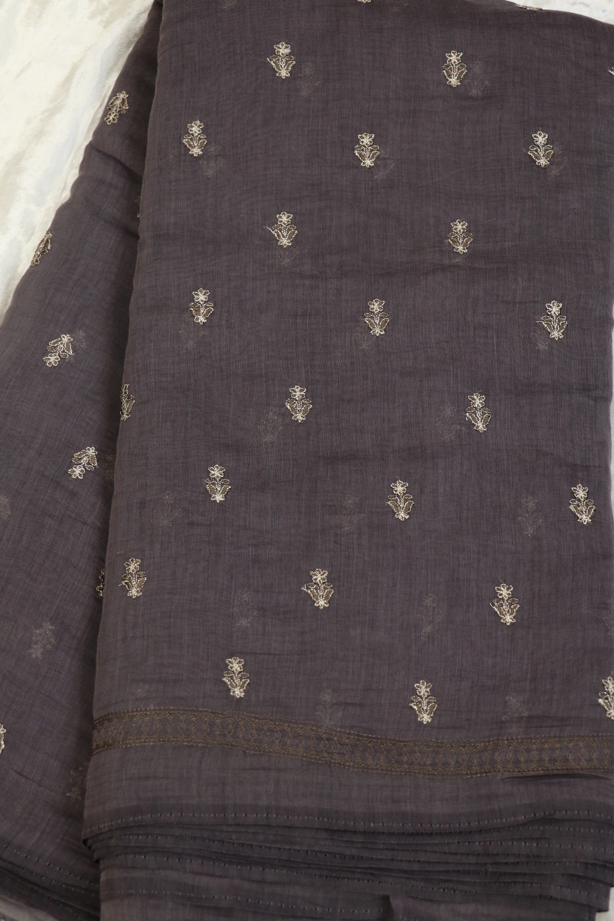 Pure Mul Chanderi With Zari & Self Thread Embroidered Fabric