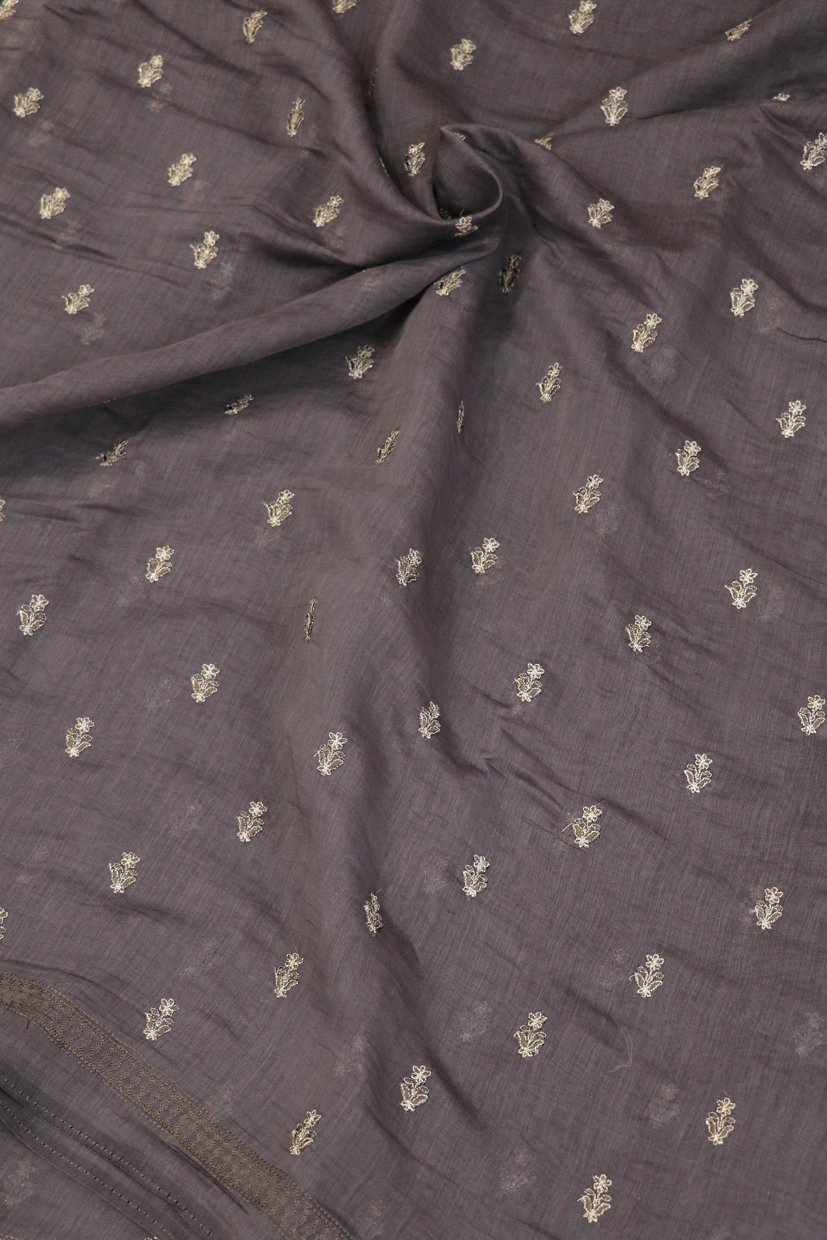 Pure Mul Chanderi With Zari & Self Thread Embroidered Fabric