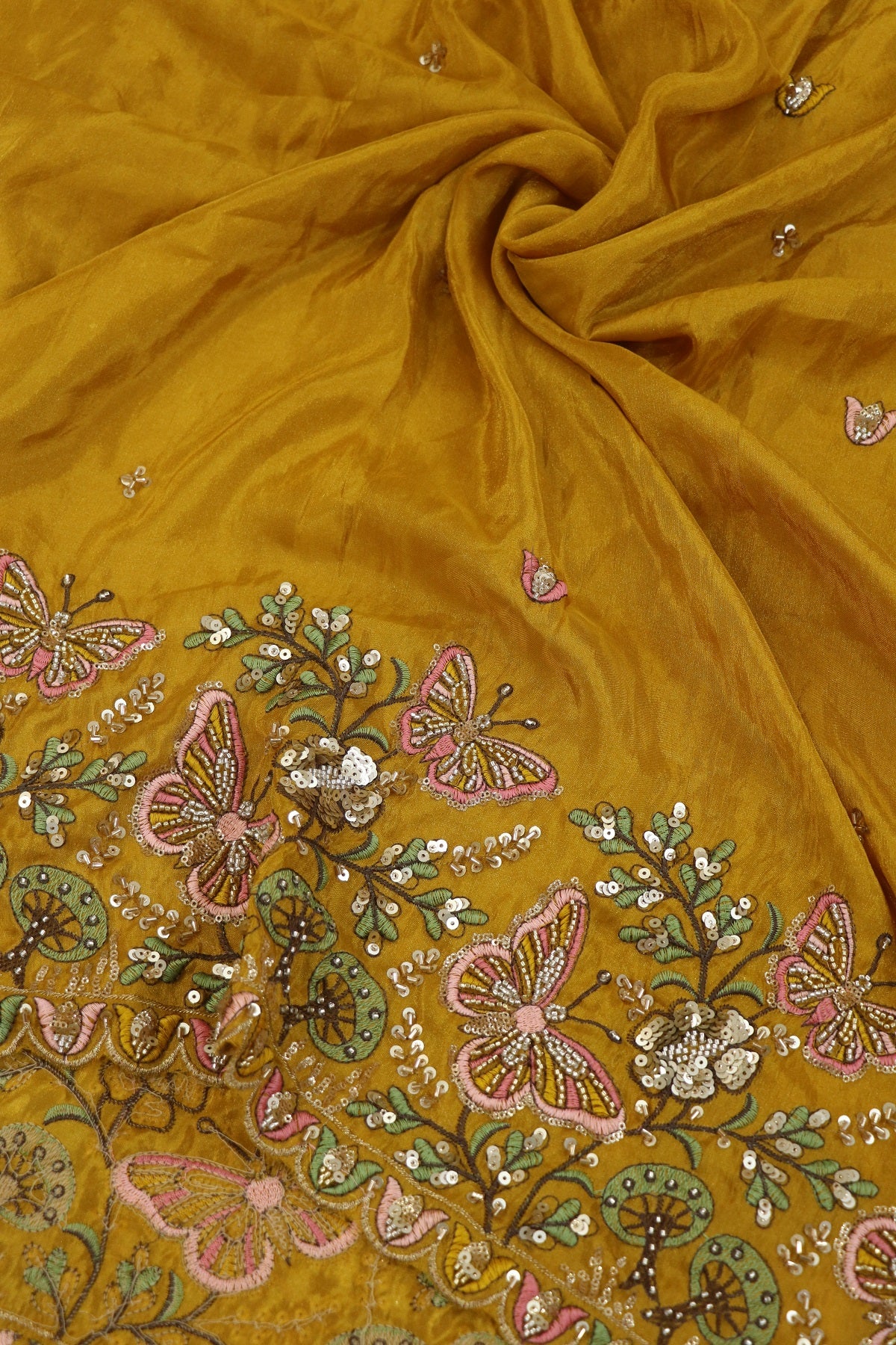 Uppada Tissue With Butterflies & Flowers Highlited With Cutbeads & Sequins
