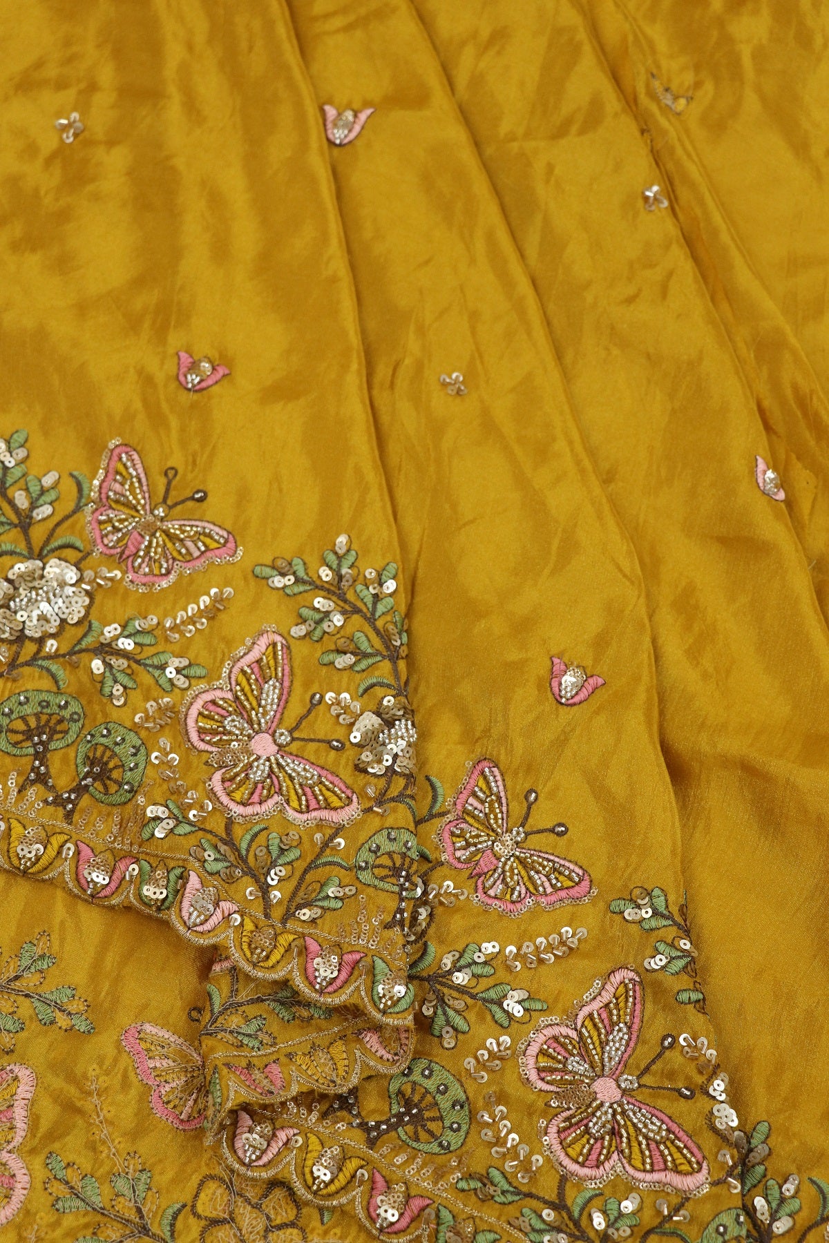 Uppada Tissue With Butterflies & Flowers Highlited With Cutbeads & Sequins