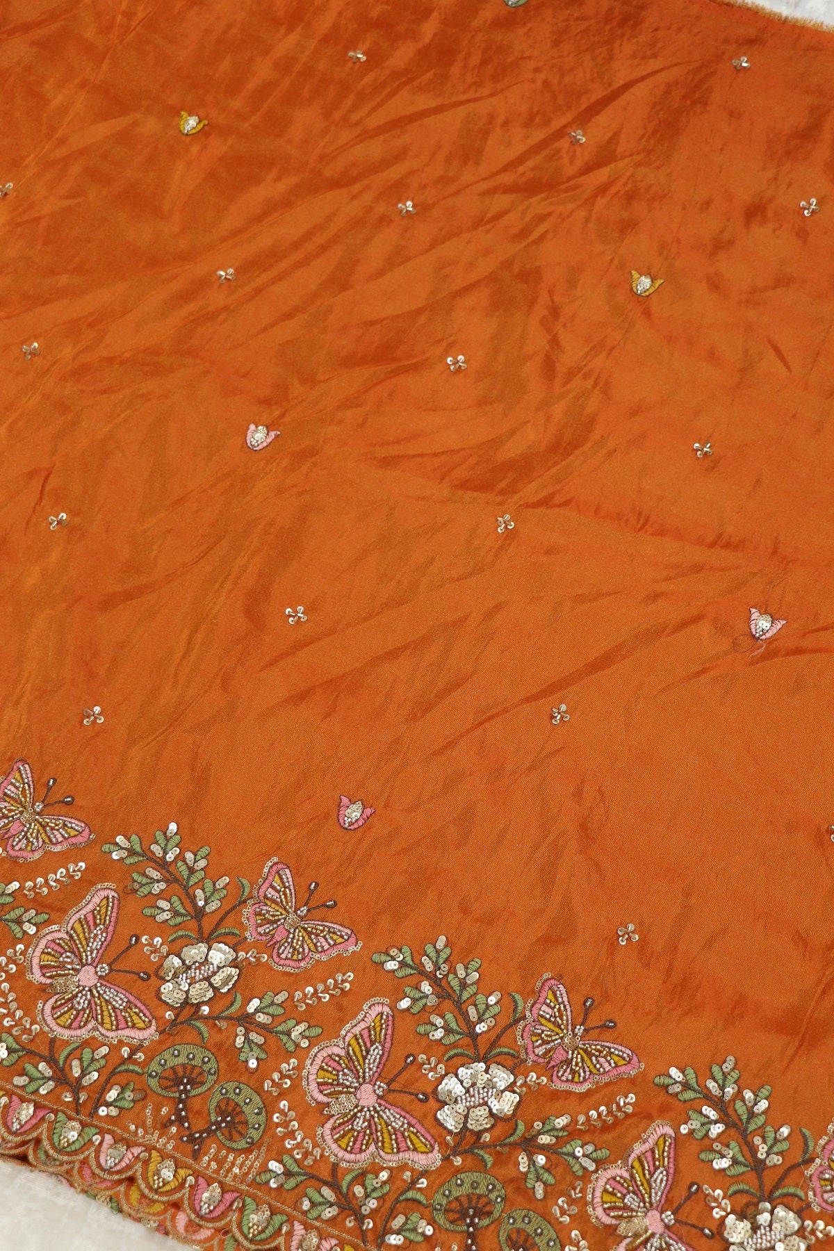 Uppada Tissue With Butterflies & Flowers Highlited With Cutbeads & Sequins