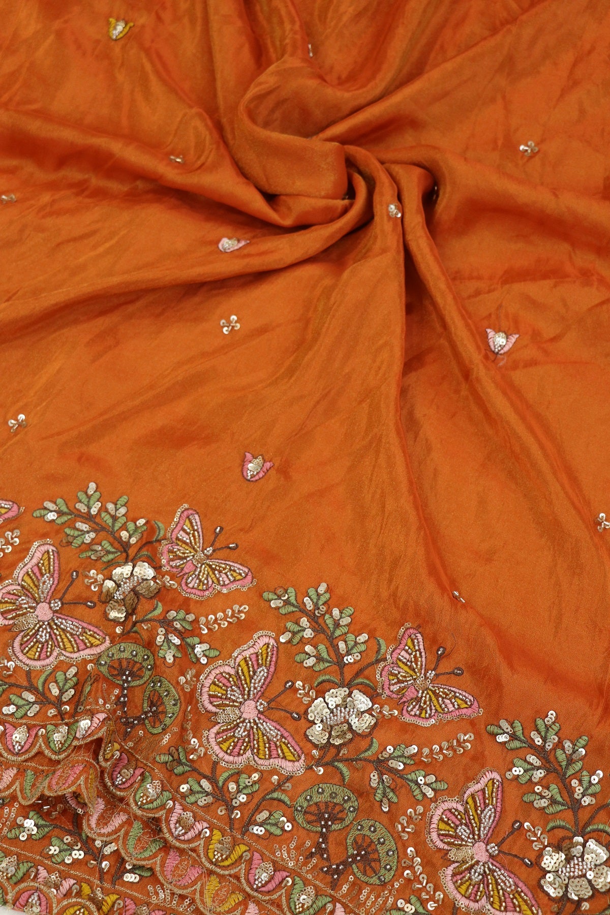 Uppada Tissue With Butterflies & Flowers Highlited With Cutbeads & Sequins