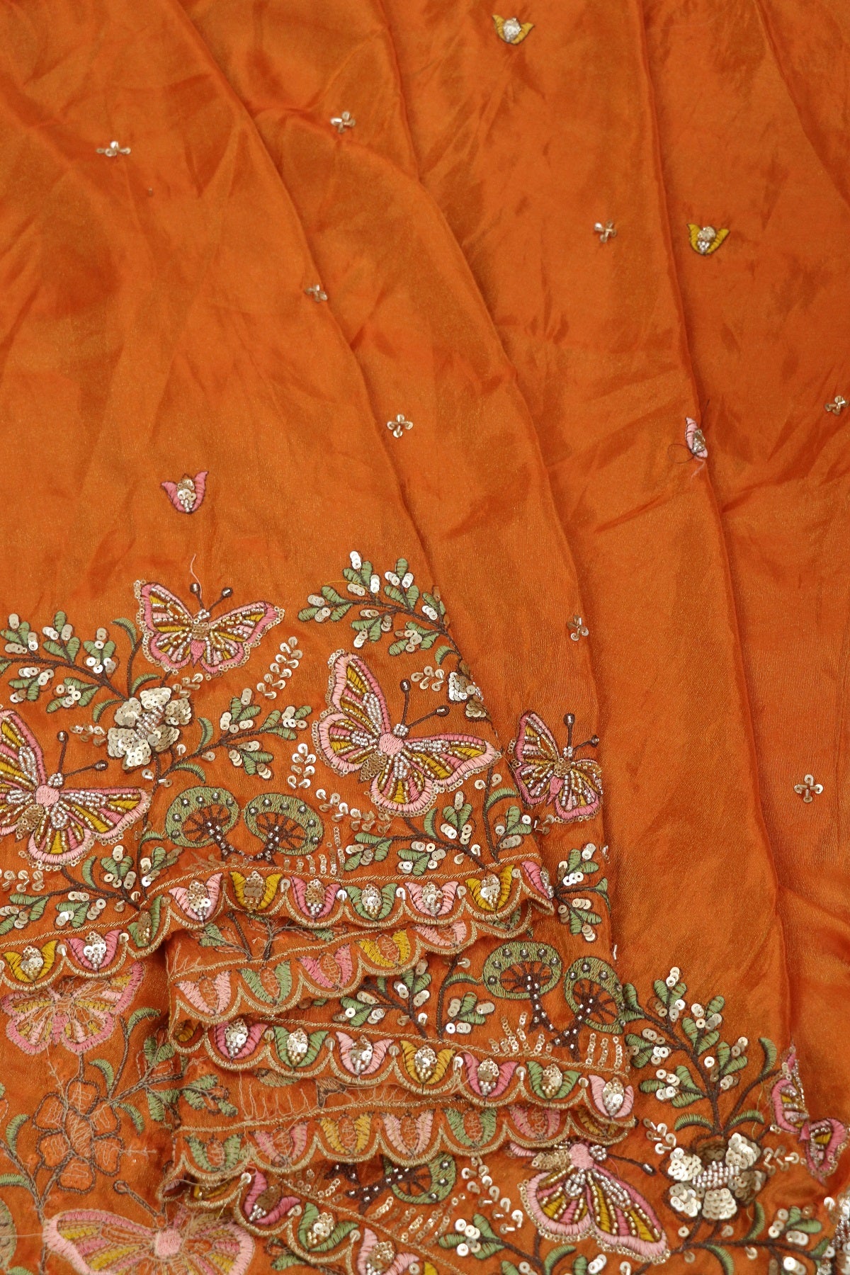Uppada Tissue With Butterflies & Flowers Highlited With Cutbeads & Sequins