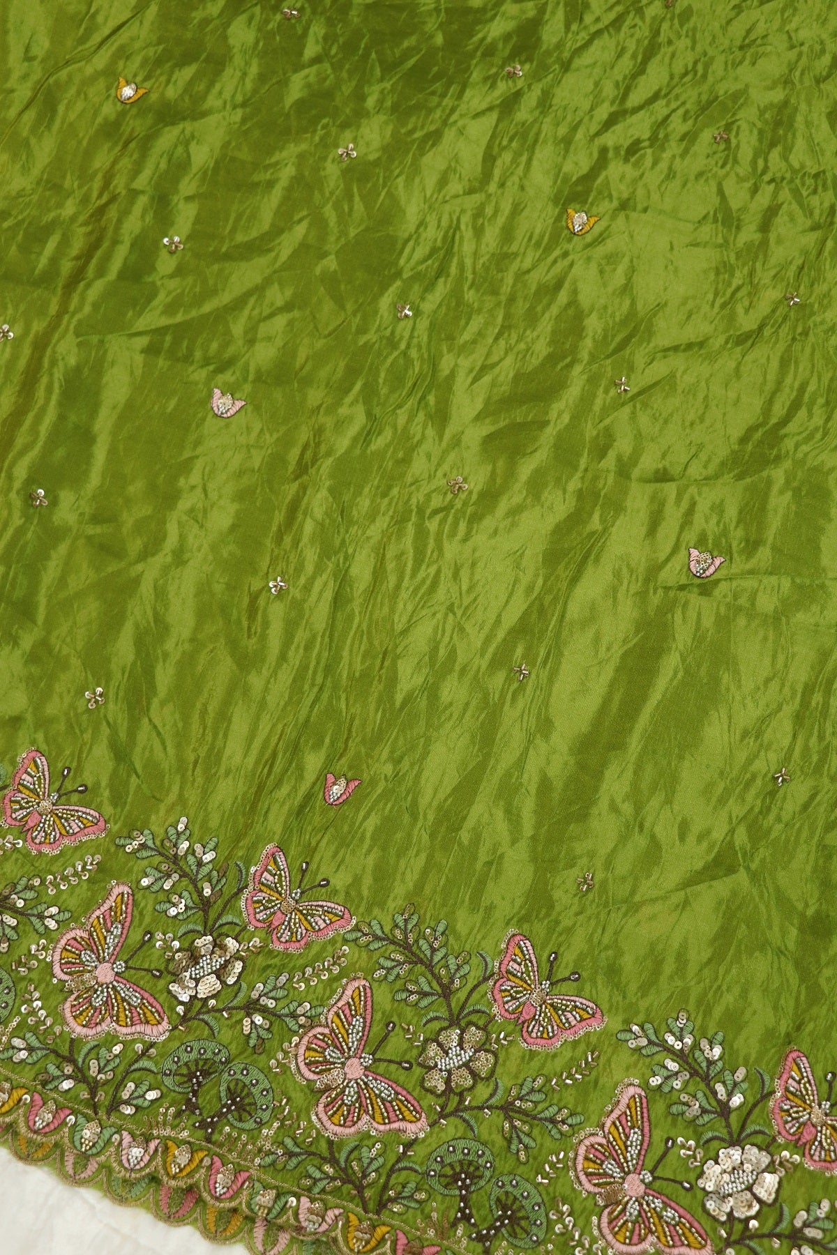Uppada Tissue With Butterflies & Flowers Highlited With Cutbeads & Sequins