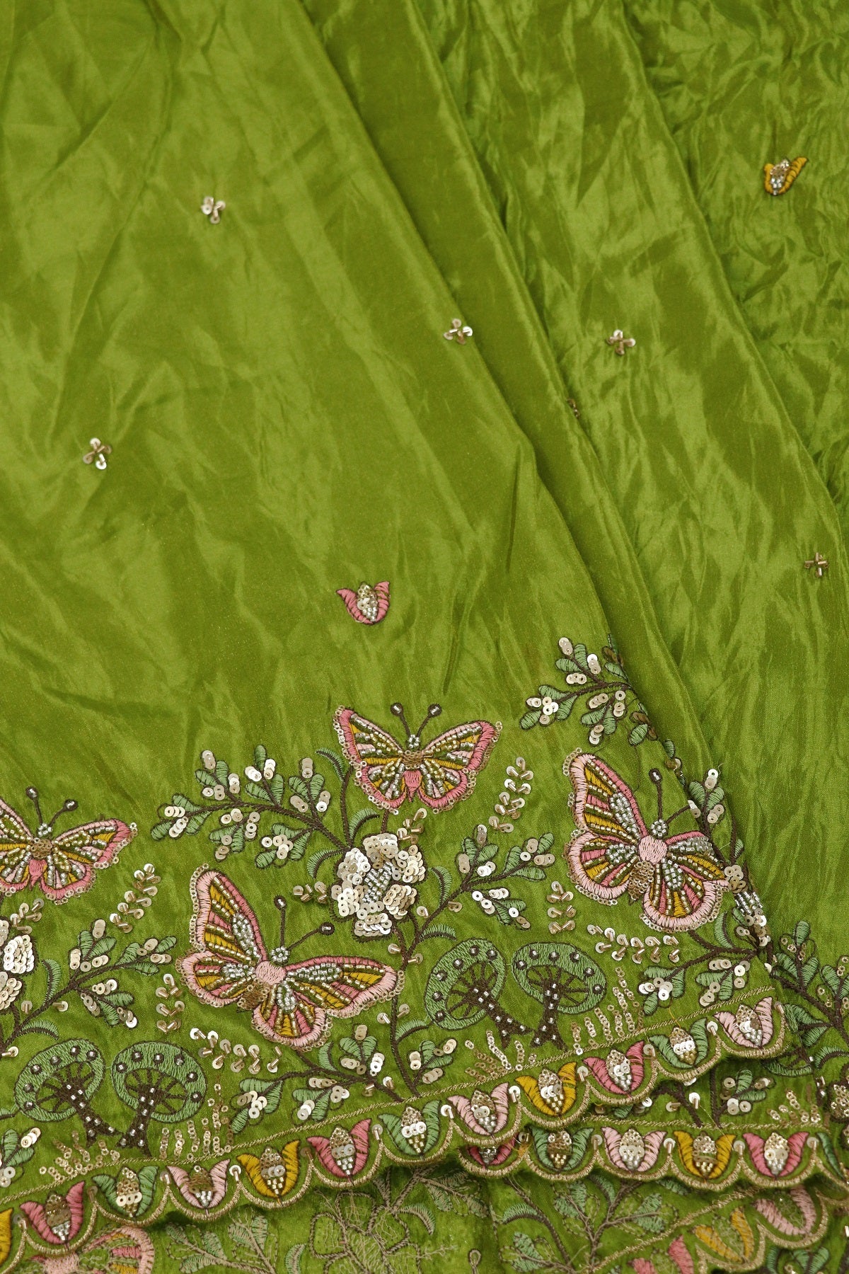 Uppada Tissue With Butterflies & Flowers Highlited With Cutbeads & Sequins