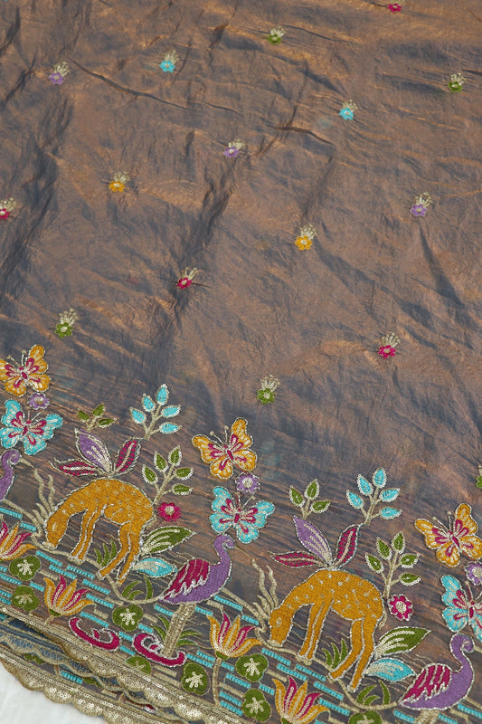 Space Silk Jungle Theme Embroidered Scalloped Lehengas
