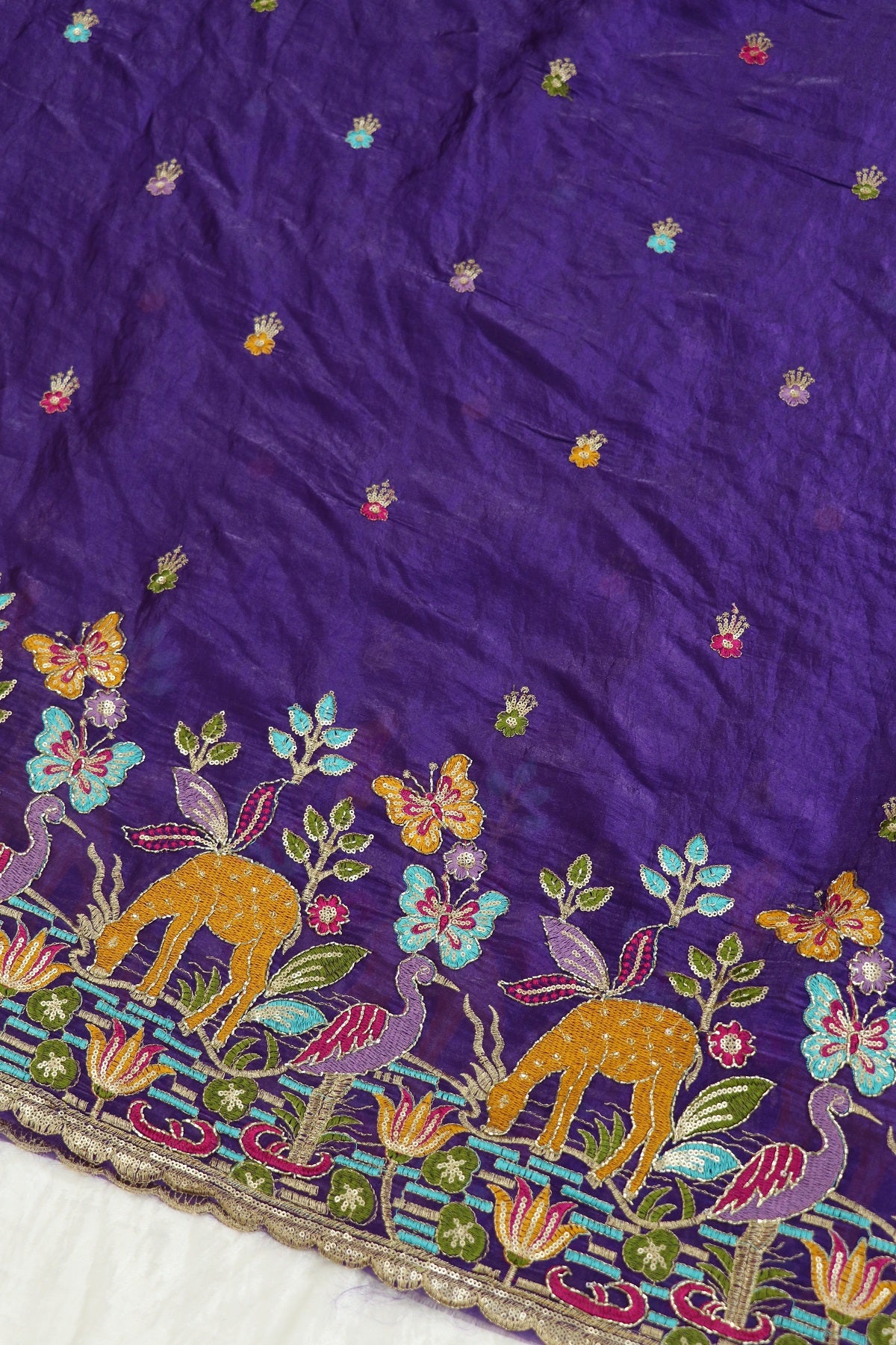 Space Silk Jungle Theme Embroidered Scalloped Lehengas