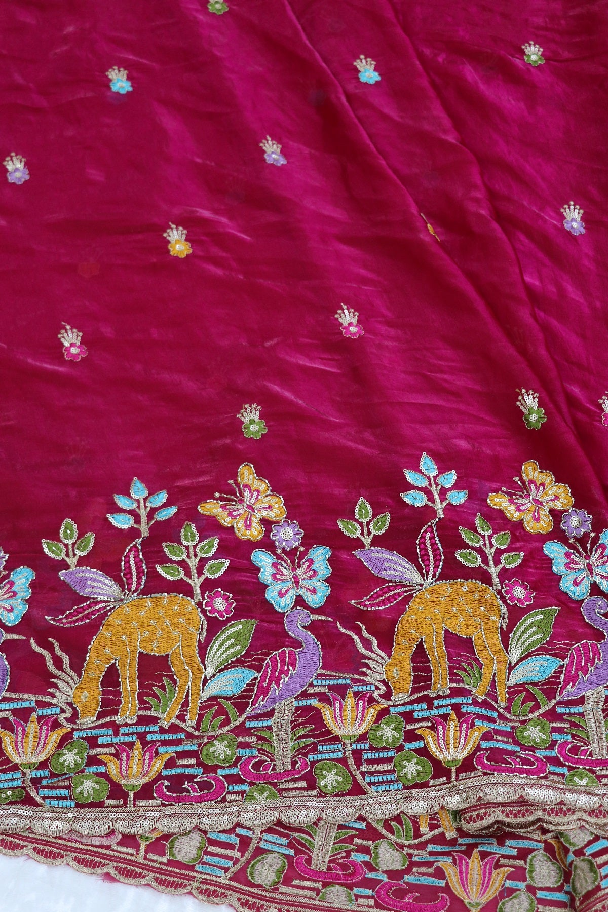 Space Silk Jungle Theme Embroidered Scalloped Lehengas