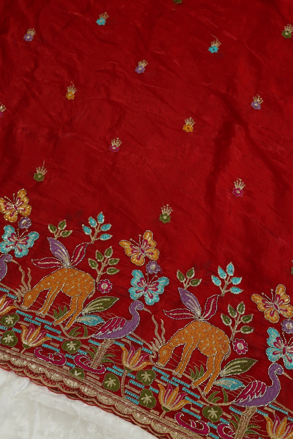 Space Silk Jungle Theme Embroidered Scalloped Lehengas