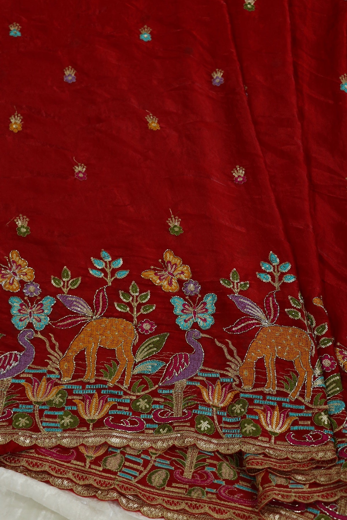 Space Silk Jungle Theme Embroidered Scalloped Lehengas