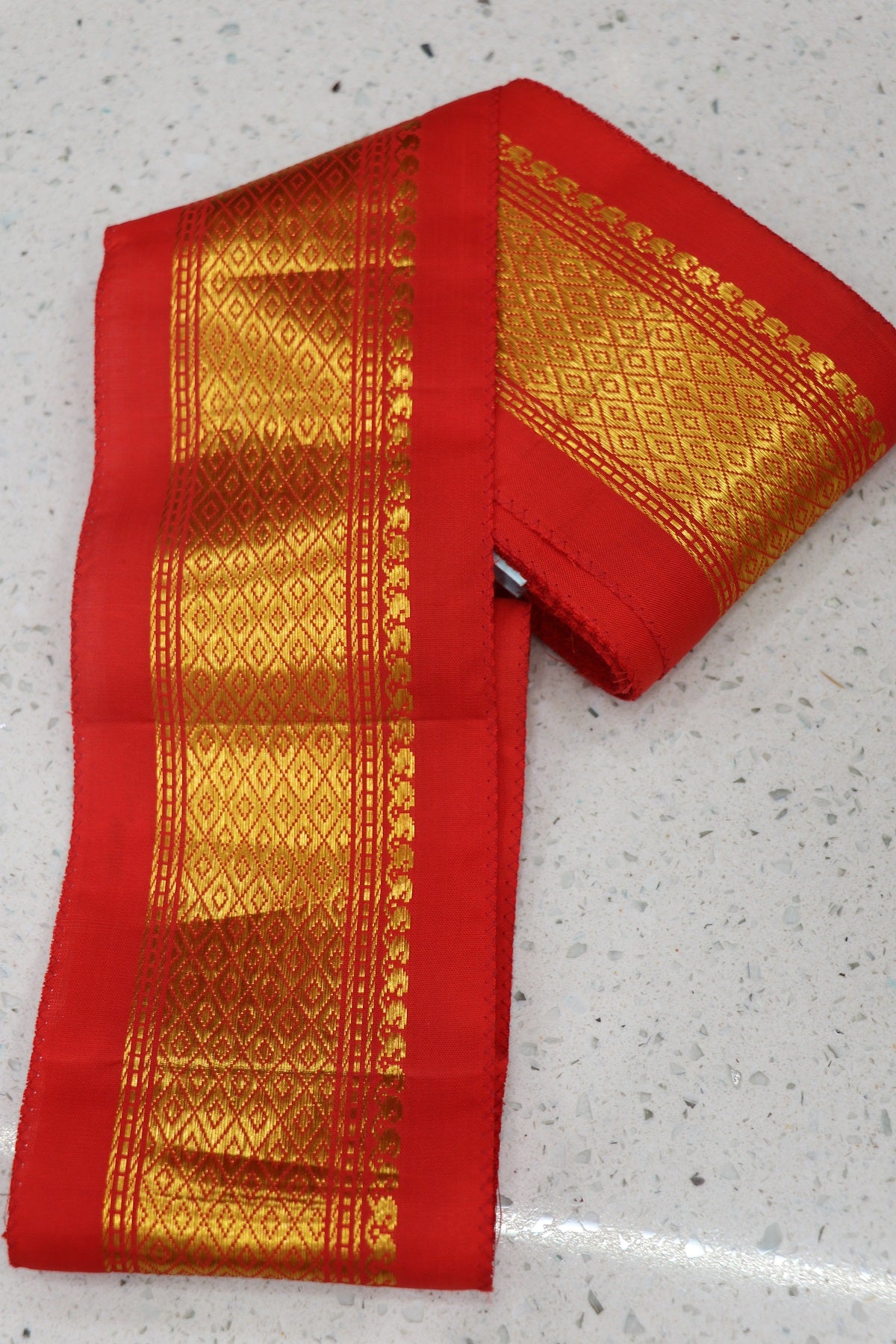 4 Inches Pure Kanchi Border/Lace In Diamond & Mango Woven Pattern