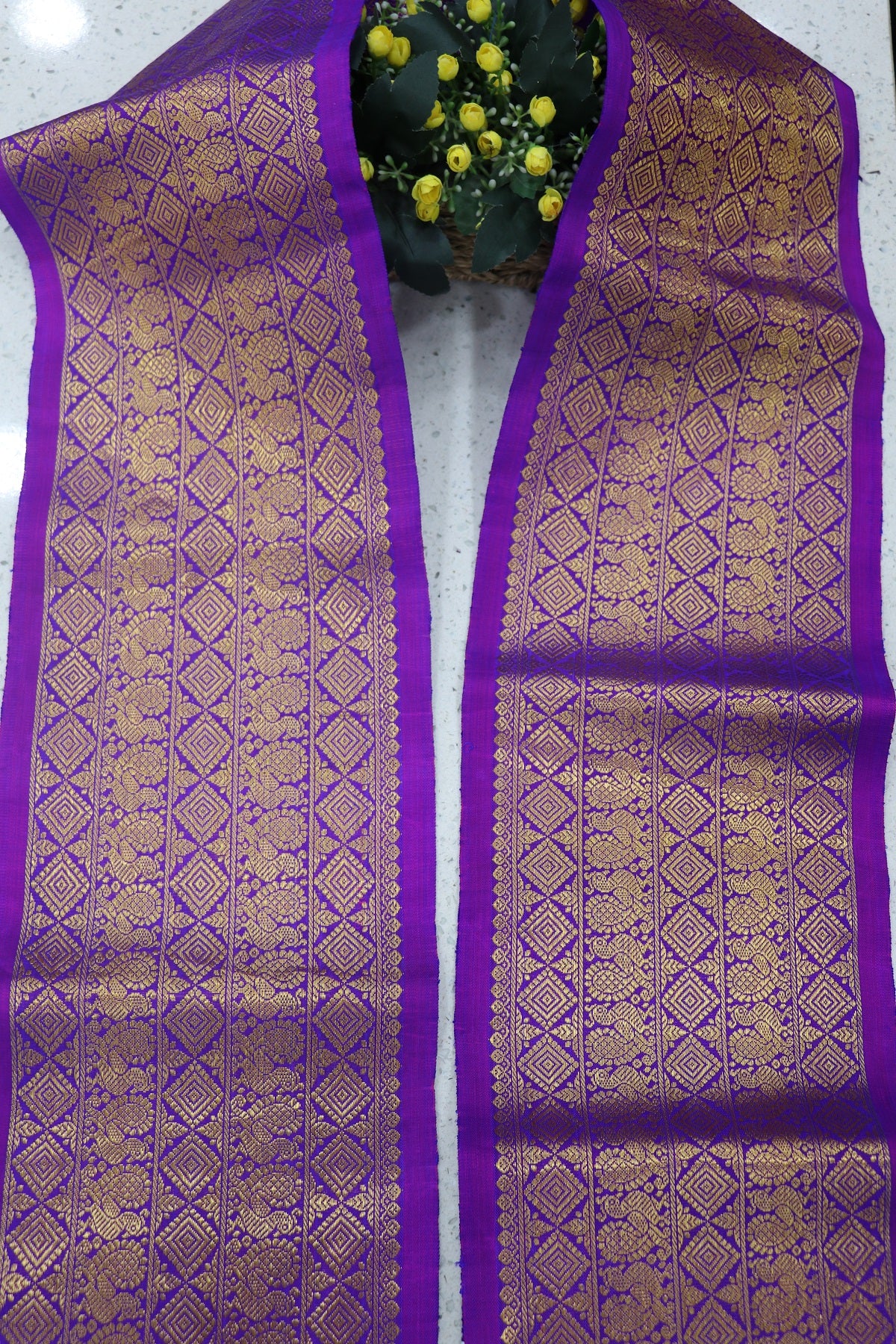 8 Inches  Pure Kanchi Border/Lace In Diamond & Annapakshi Woven Pattern