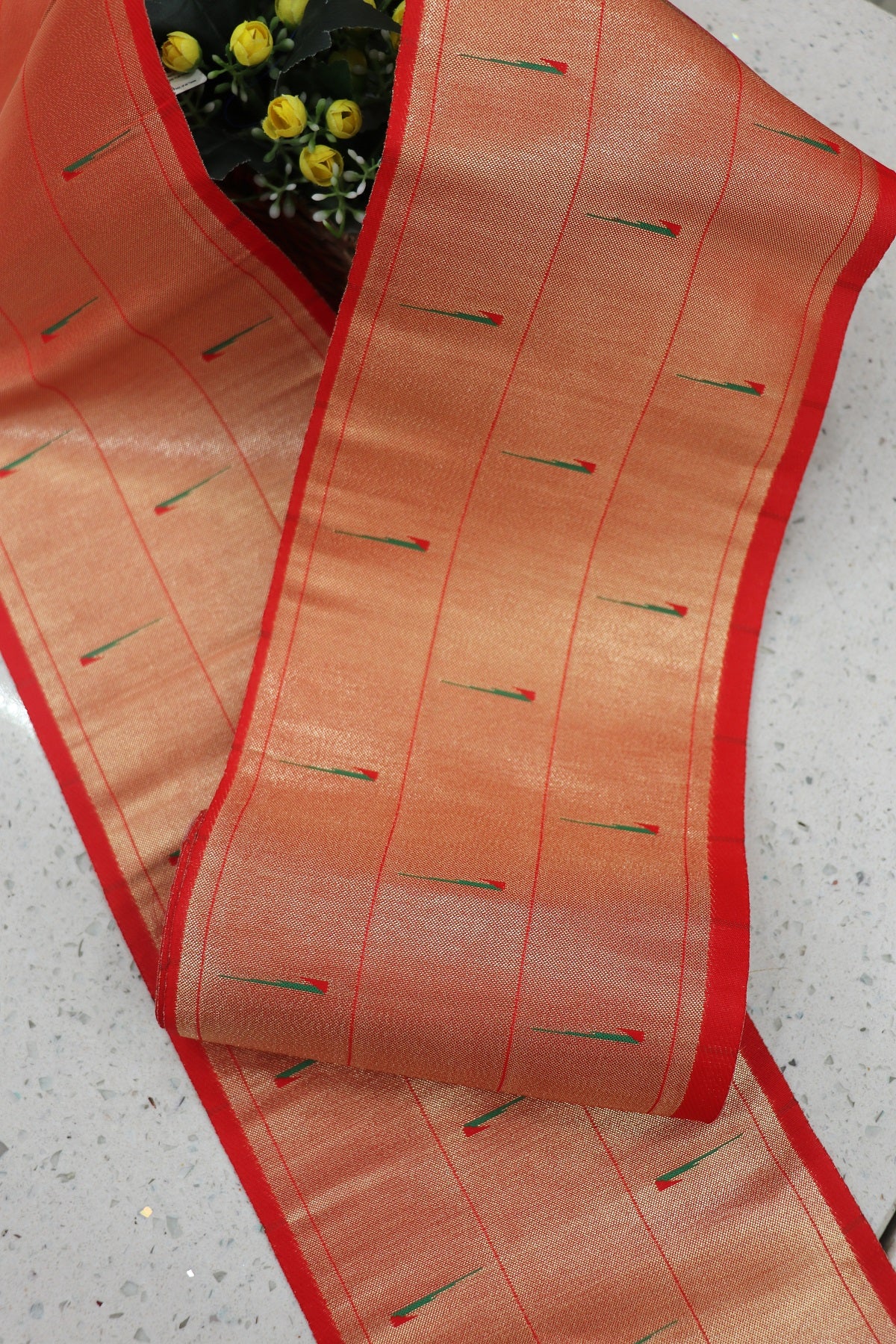 6.5 Inches Red Powerloom Paithani Triple Muniya Border