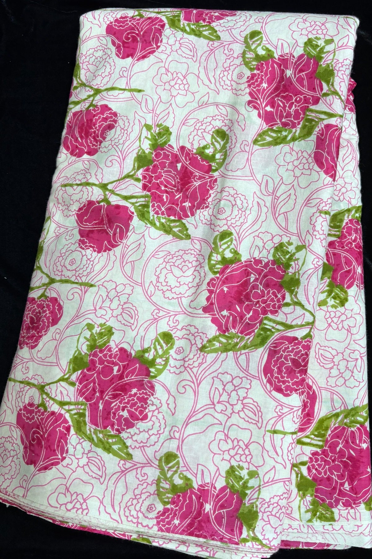 Double Roses Screen Printed Pure Cotton Fabric