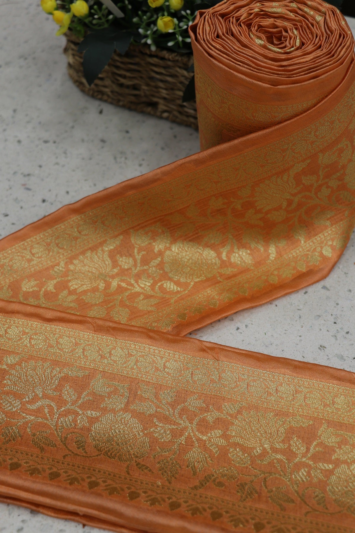 5 Inches Pure Banaras Light Peach Chiniya Silk Zari Woven Border (9 Mtrs Bundle)