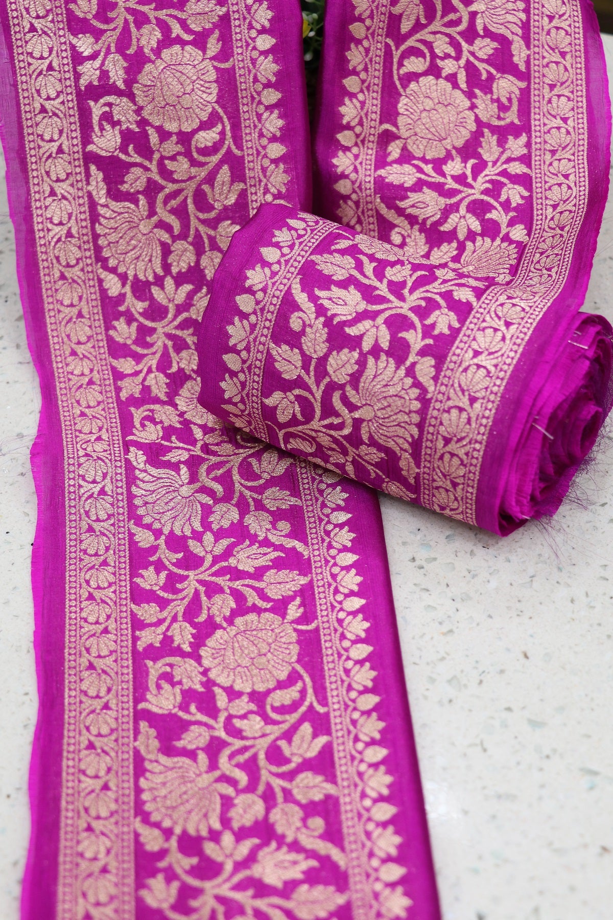 5 Inches Pure Banaras Magenta Chiniya Silk Zari Woven Border (9 Mtrs Bundle)