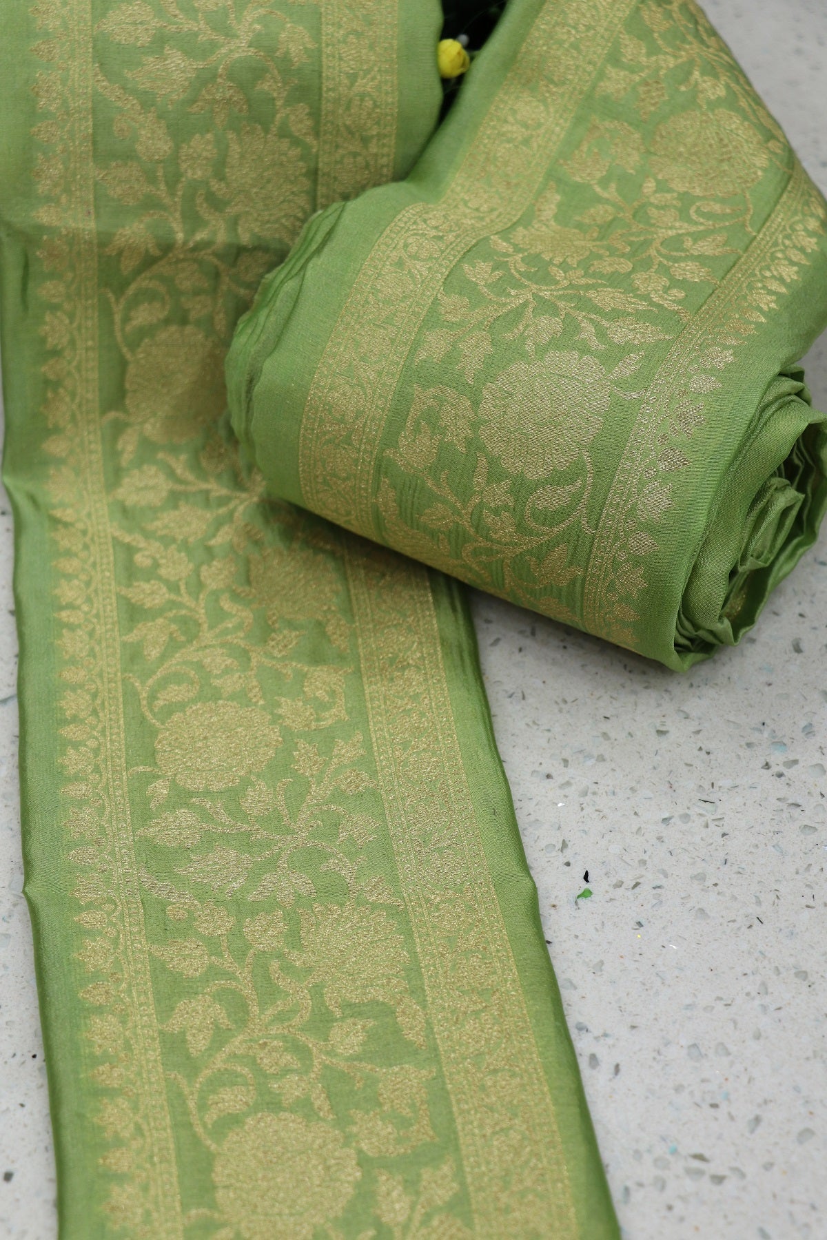 5 Inches Pure Banaras Sage Green Chiniya Silk Zari Woven Border (9 Mtrs Bundle)