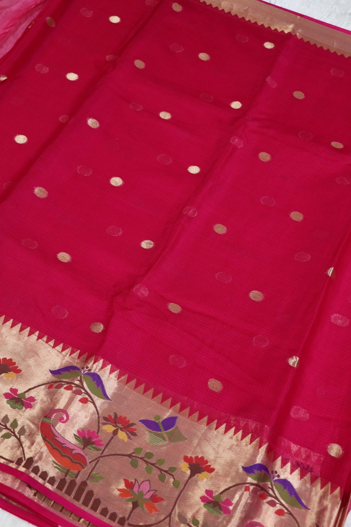 Pure Silk Kota Lehenga Woven Fabric With Paithani Border