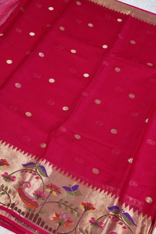 Pure Silk Kota Lehenga Woven Fabric With Paithani Border