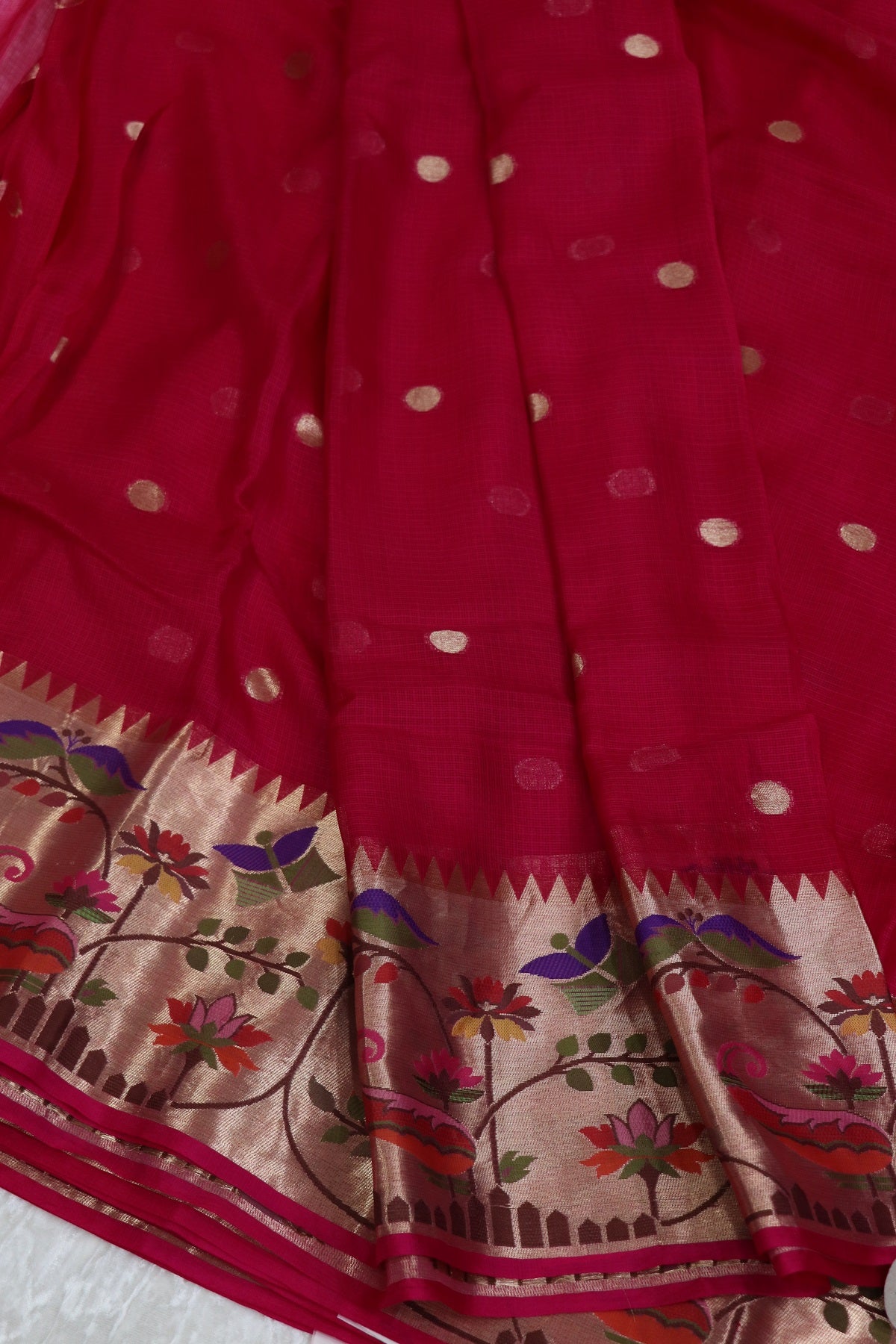 Pure Silk Kota Lehenga Woven Fabric With Paithani Border