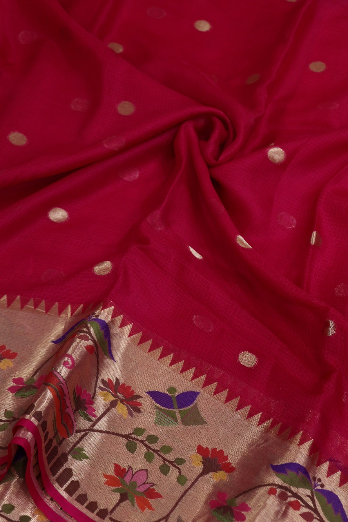 Pure Silk Kota Lehenga Woven Fabric With Paithani Border