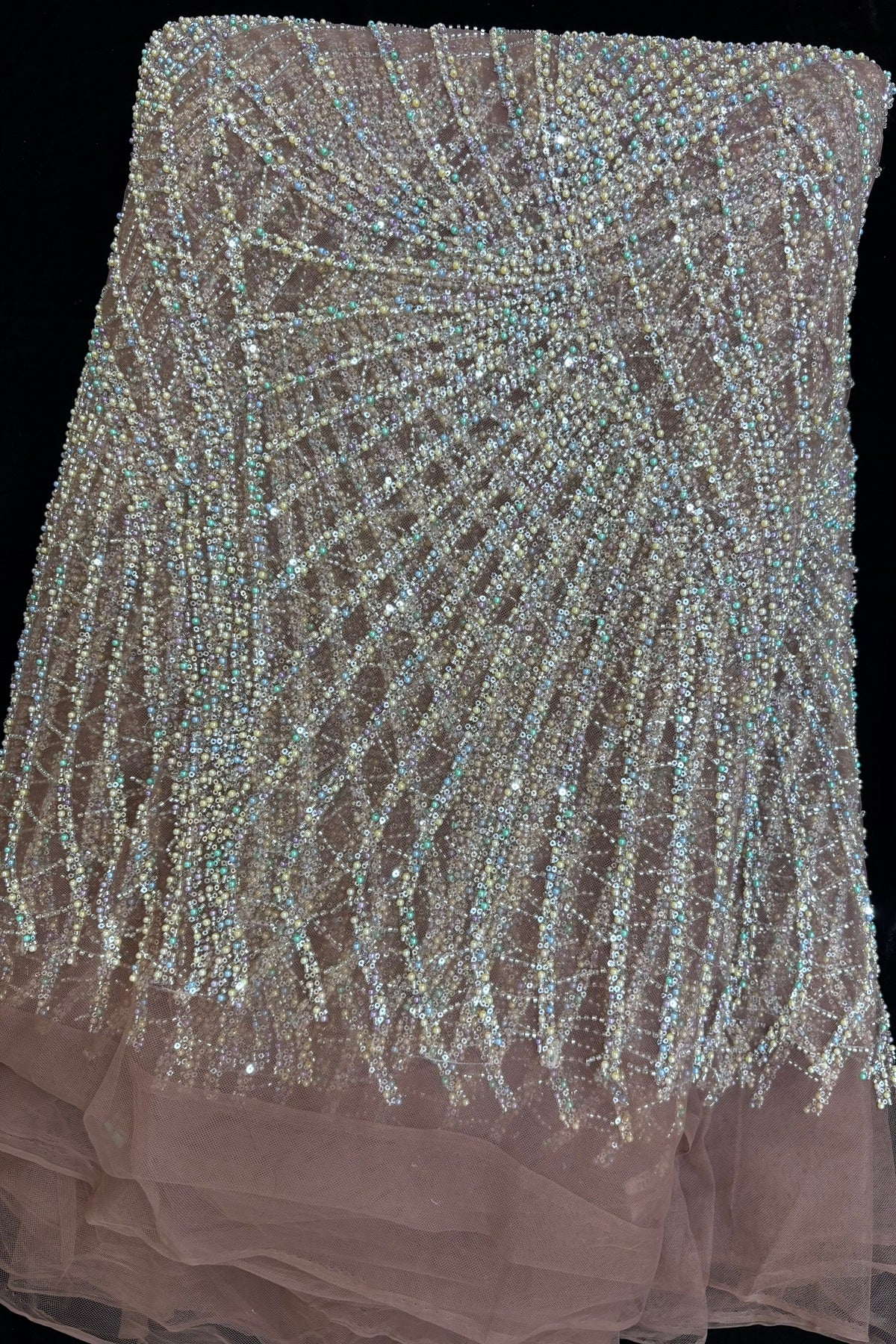 Sunray Patterned Multicolour Bead Embroidered Net Fabric