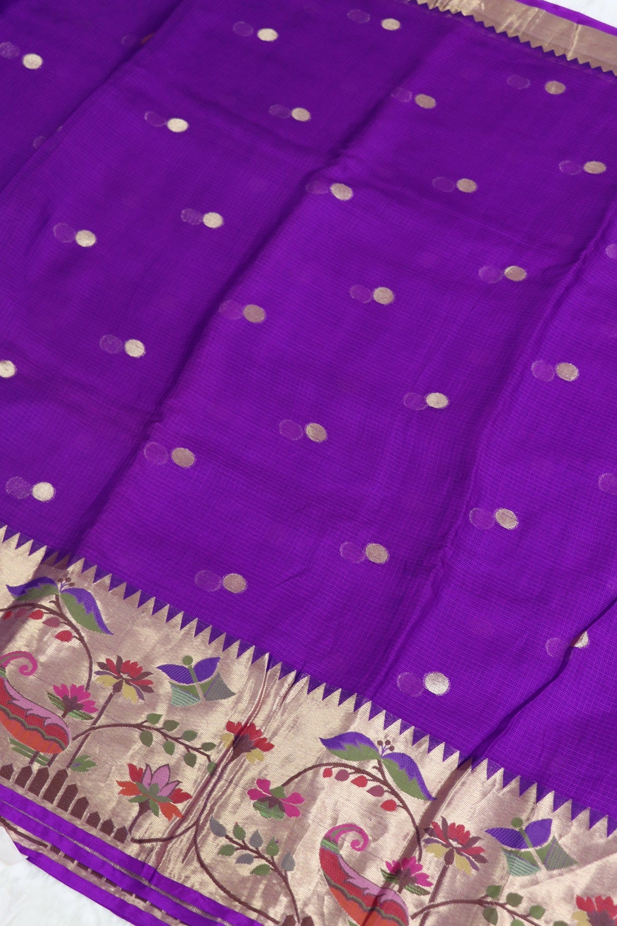 Pure Silk Kota Lehenga Woven Fabric With Paithani Border
