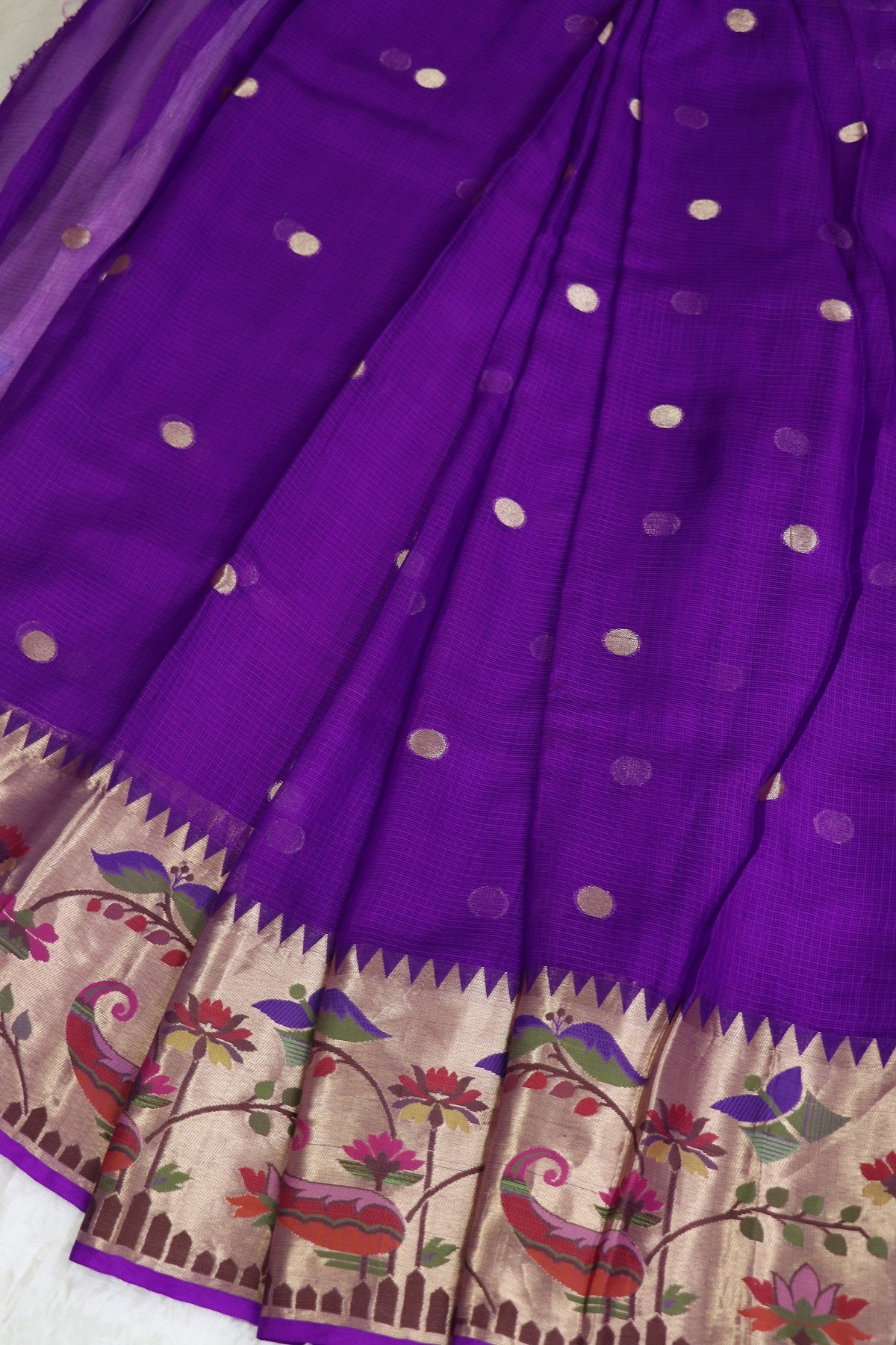 Pure Silk Kota Lehenga Woven Fabric With Paithani Border