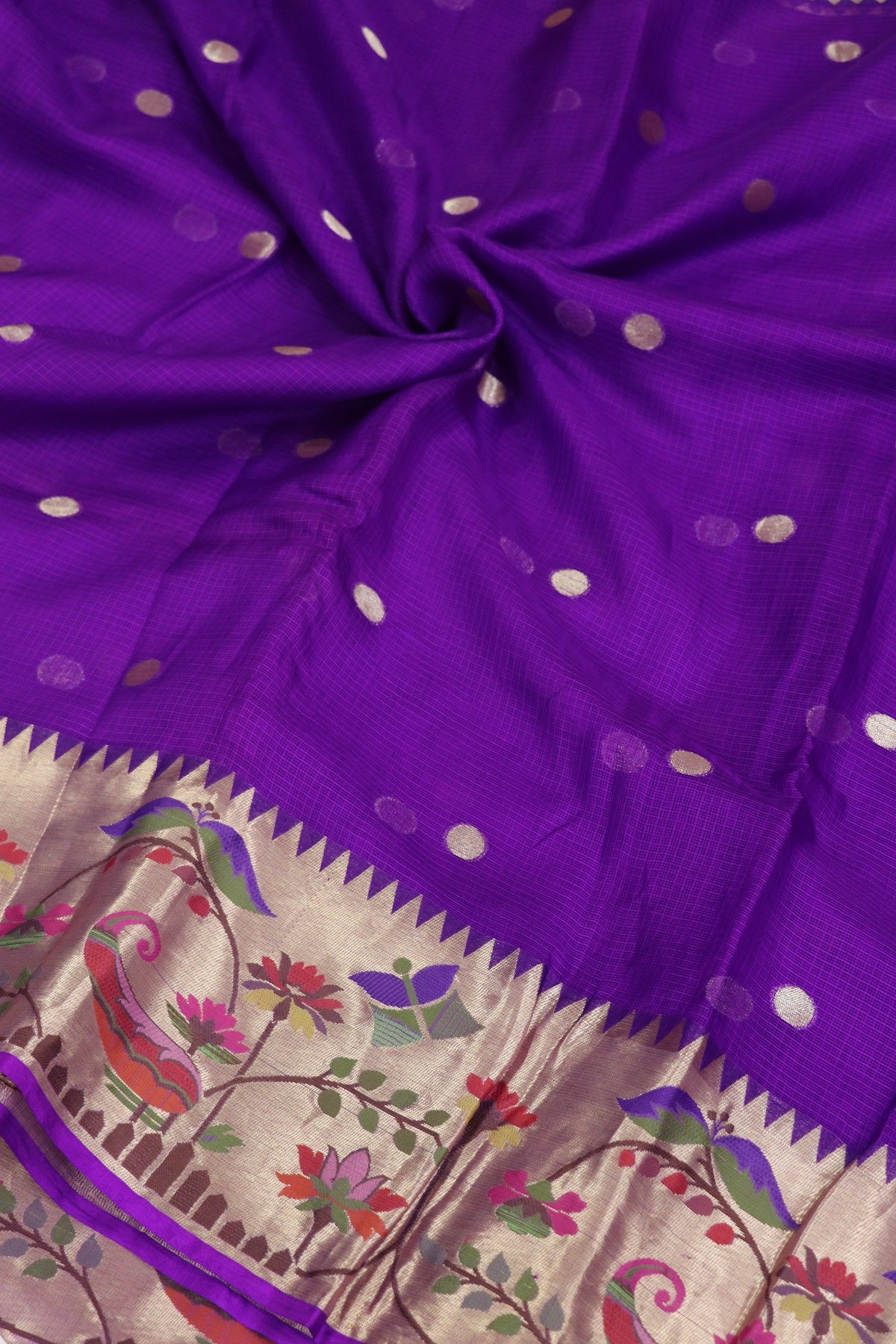 Pure Silk Kota Lehenga Woven Fabric With Paithani Border