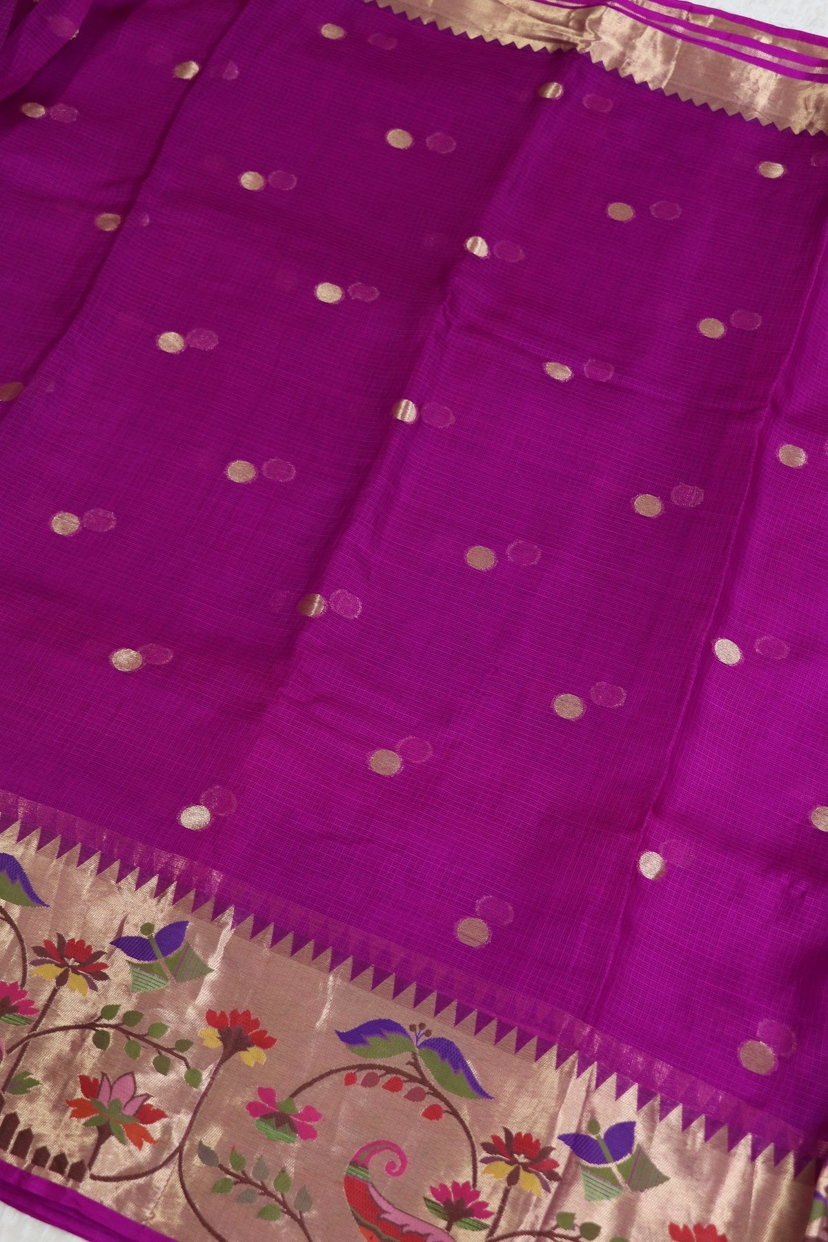 Pure Silk Kota Lehenga Woven Fabric With Paithani Border
