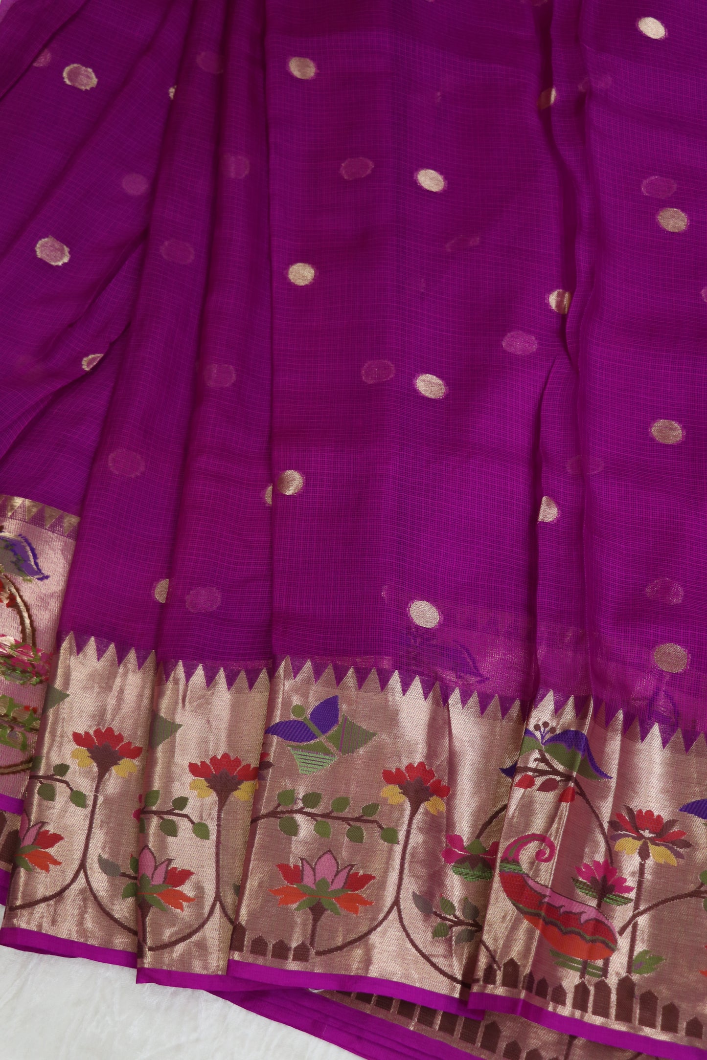 Pure Silk Kota Lehenga Woven Fabric With Paithani Border