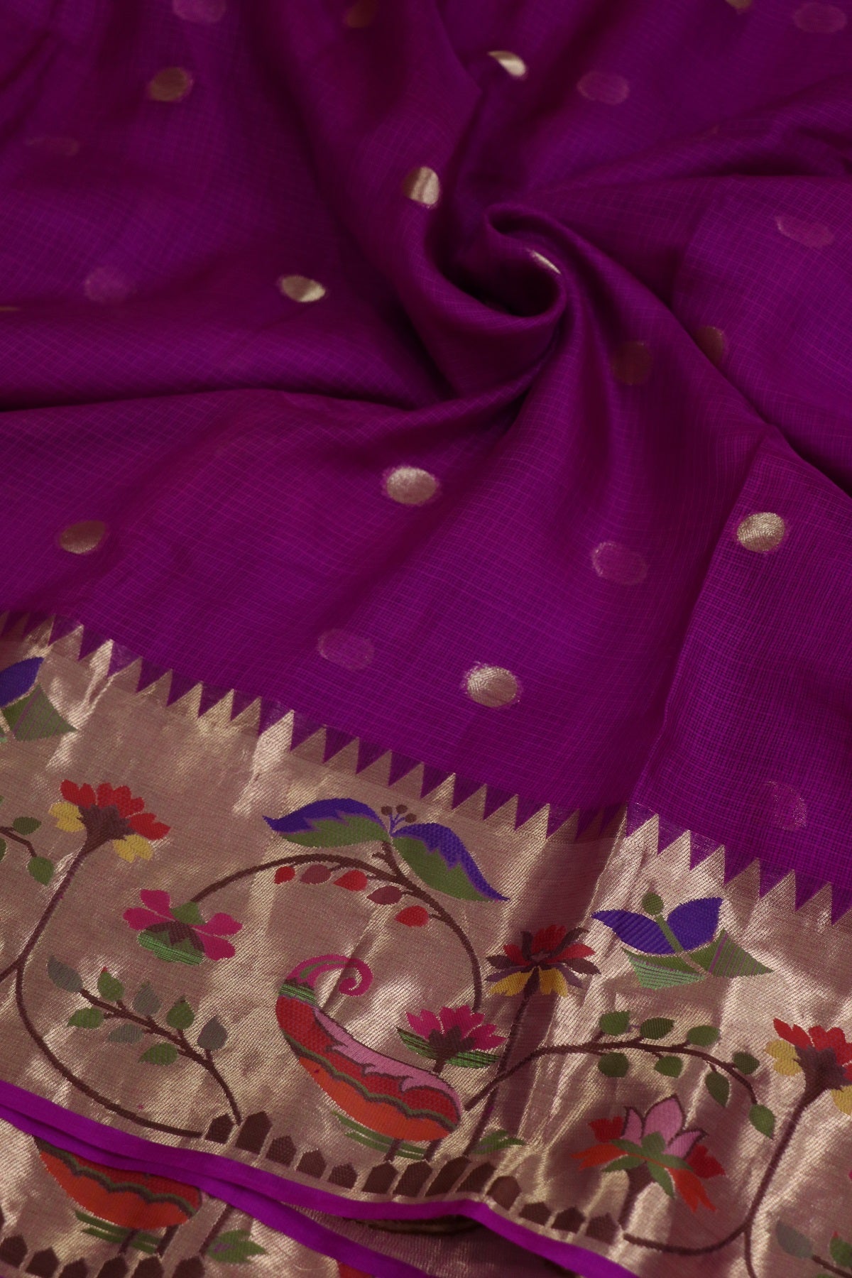 Pure Silk Kota Lehenga Woven Fabric With Paithani Border