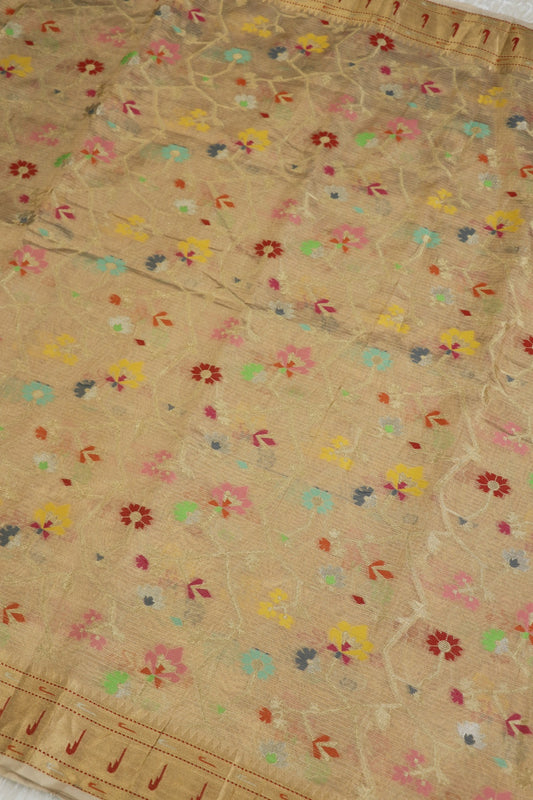 Pure Zari Tissue Kota Gold Jangla Weave With  Meenakari & Muniya Border