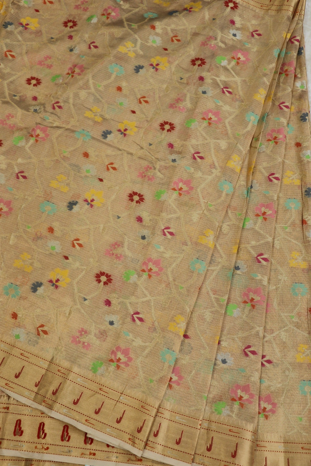 Pure Zari Tissue Kota Gold Jangla Weave With  Meenakari & Muniya Border