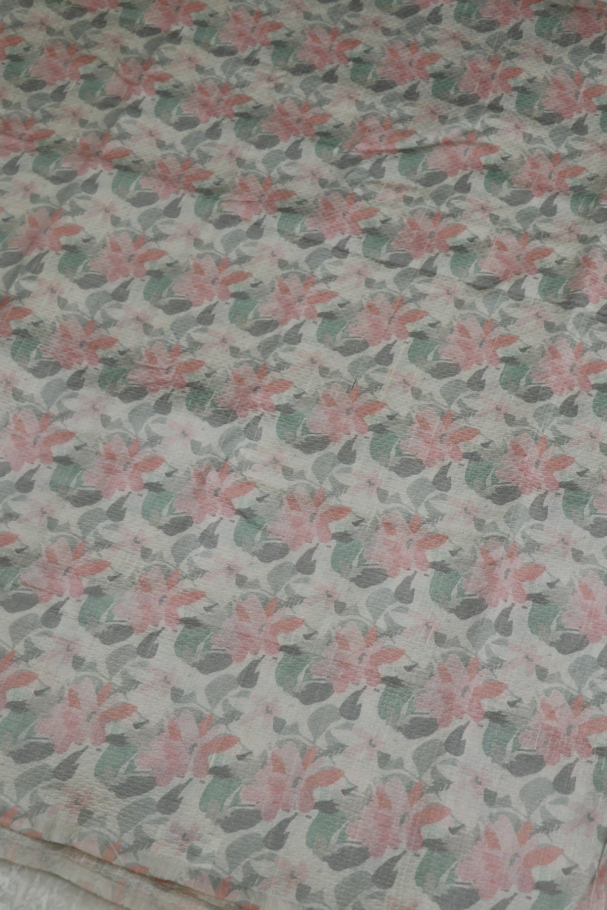 Pure Raw Silk Embossed Floral Pastel Printed Fabric