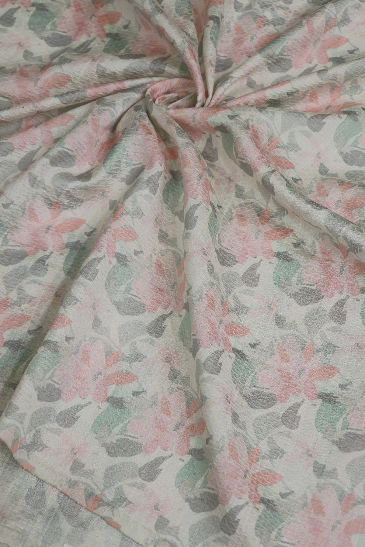 Pure Raw Silk Embossed Floral Pastel Printed Fabric
