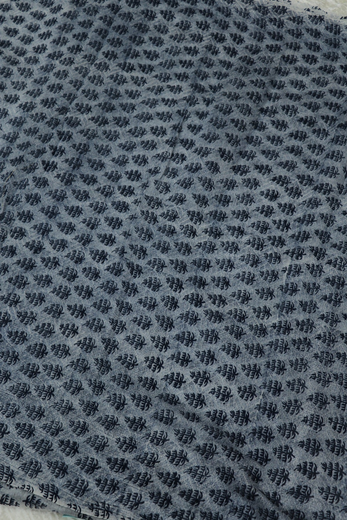 Abstract Floral Printed Indigo Mul Chanderi Fabric