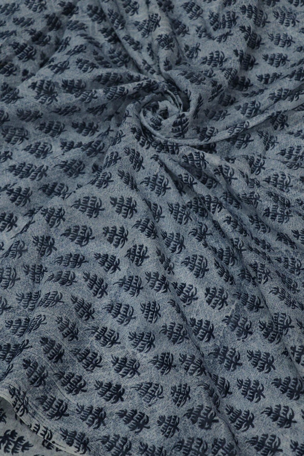 Abstract Floral Printed Indigo Mul Chanderi Fabric