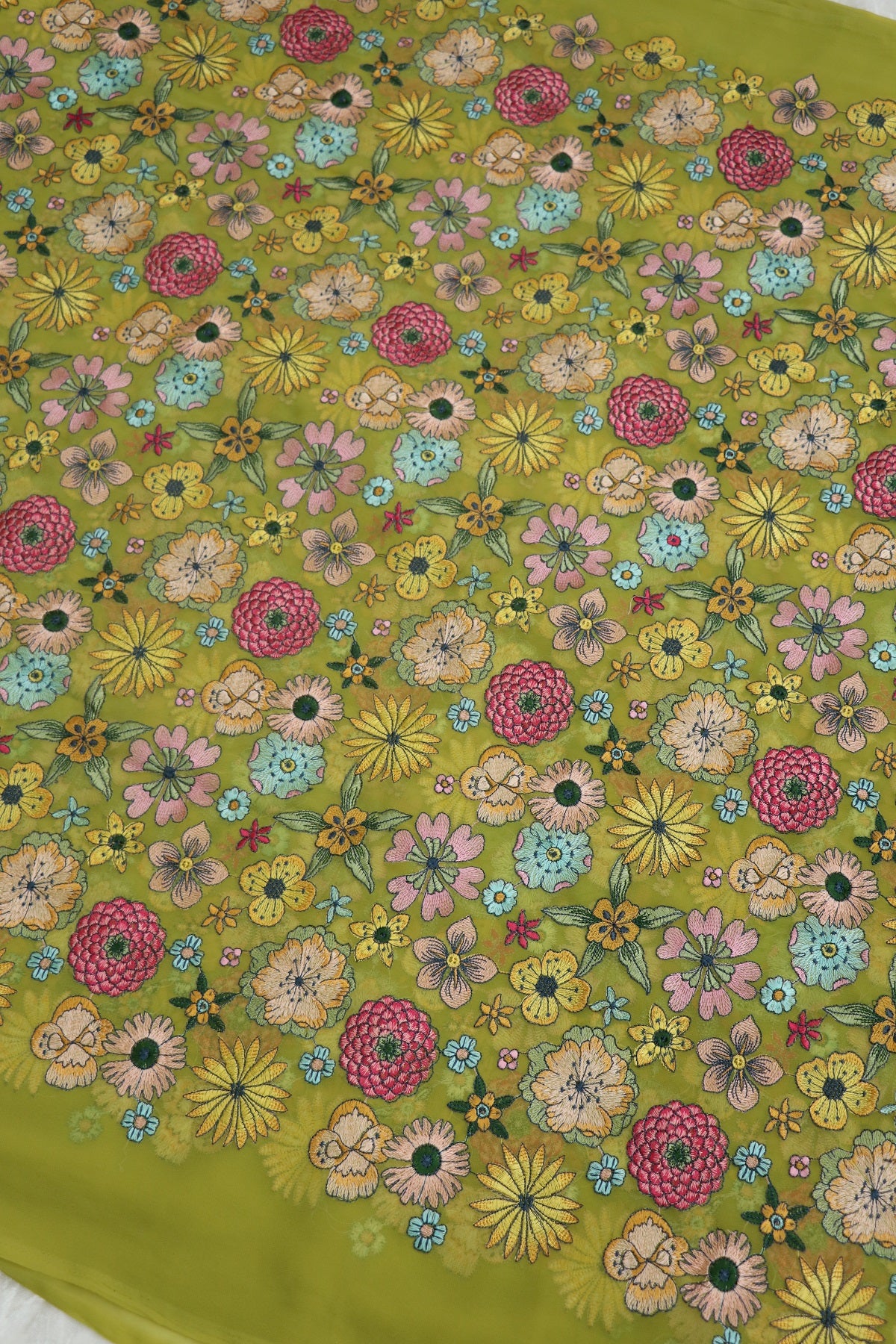 Lemonade Green Multi Thread Embroidered Georgette Fabric