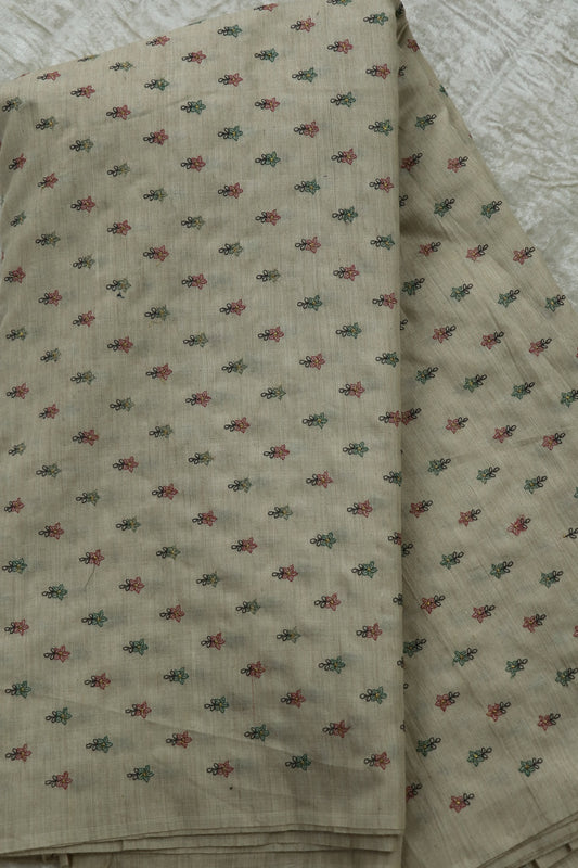 Pure Moonga Tussar  Embroidered With Dark Multi Color Threads