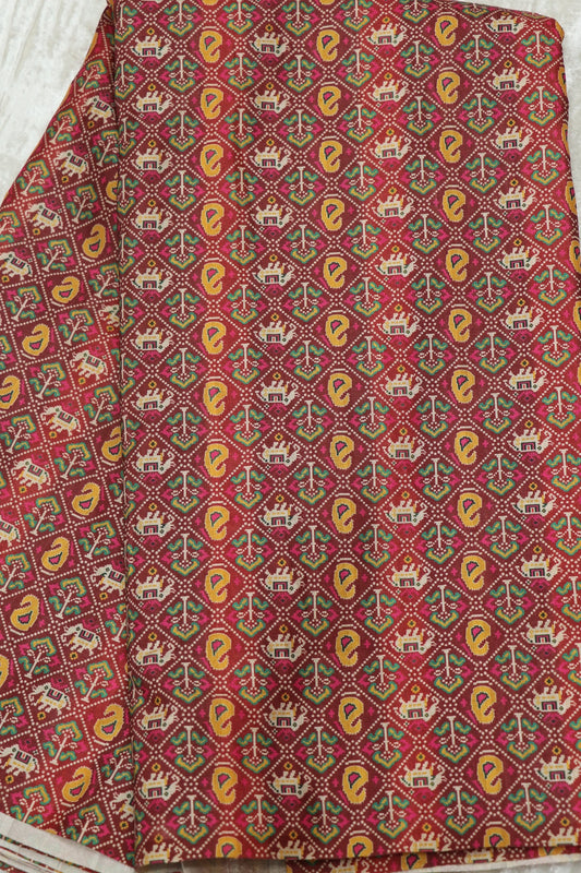 Mango & Elephant Printed  Patola Semi Rawsilk Fabric